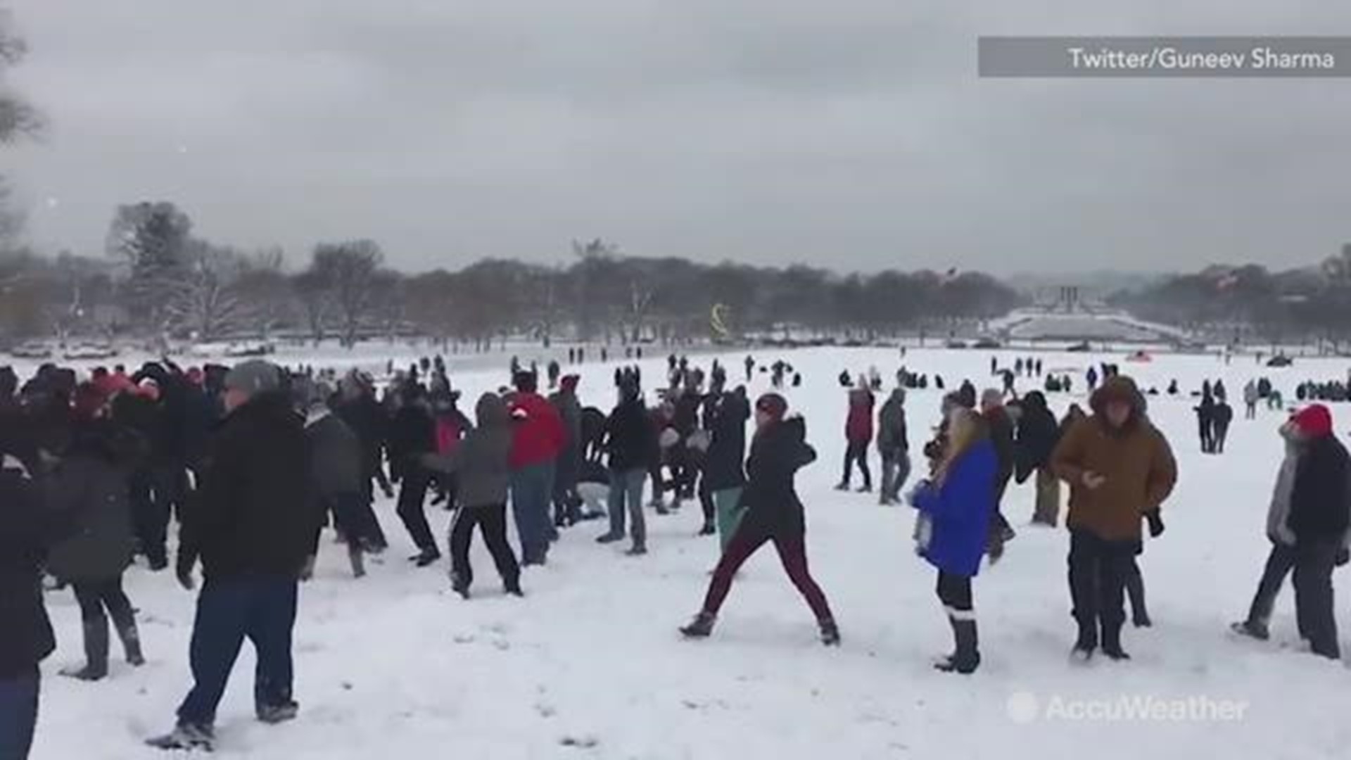 After a giant storm hit Washington D.C. the morning of Jan. 13, residents came out to the National Mall where a massive, impromptu snowball fight had begun!