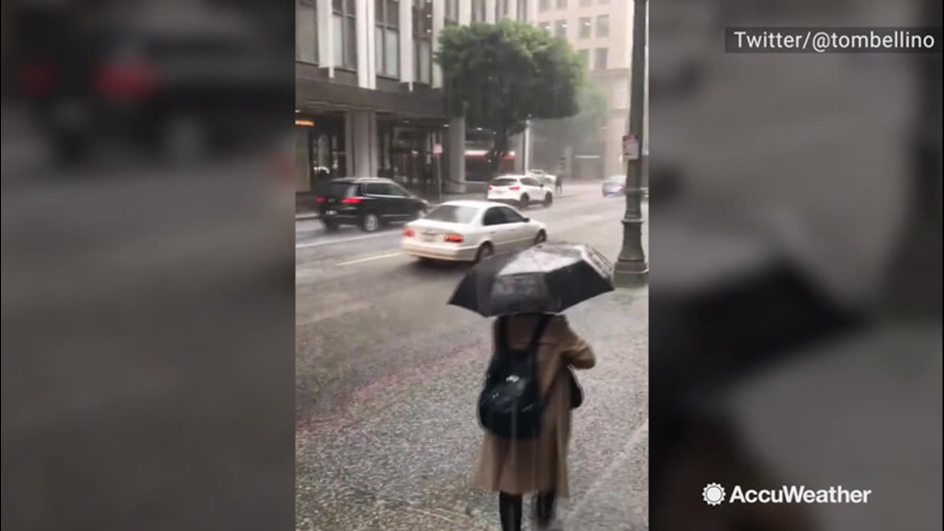 A downpour of hail was let loose on Los Angeles, California, on Nov. 20, that had everyone ducking for cover. Umbrellas were a must when going outside.