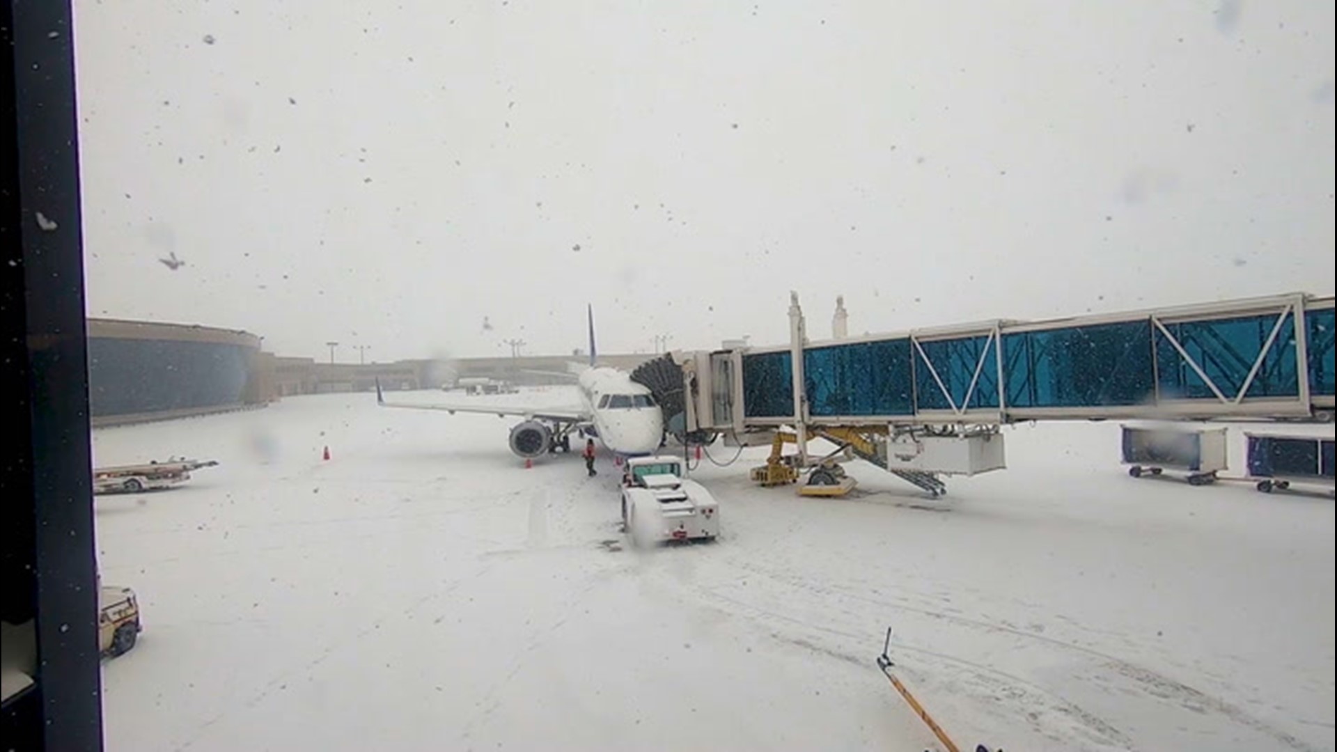 AccuWeather's Dexter Henry found himself at an airport blanketed in snow at the Syracuse Airport, in New York on Feb. 29.