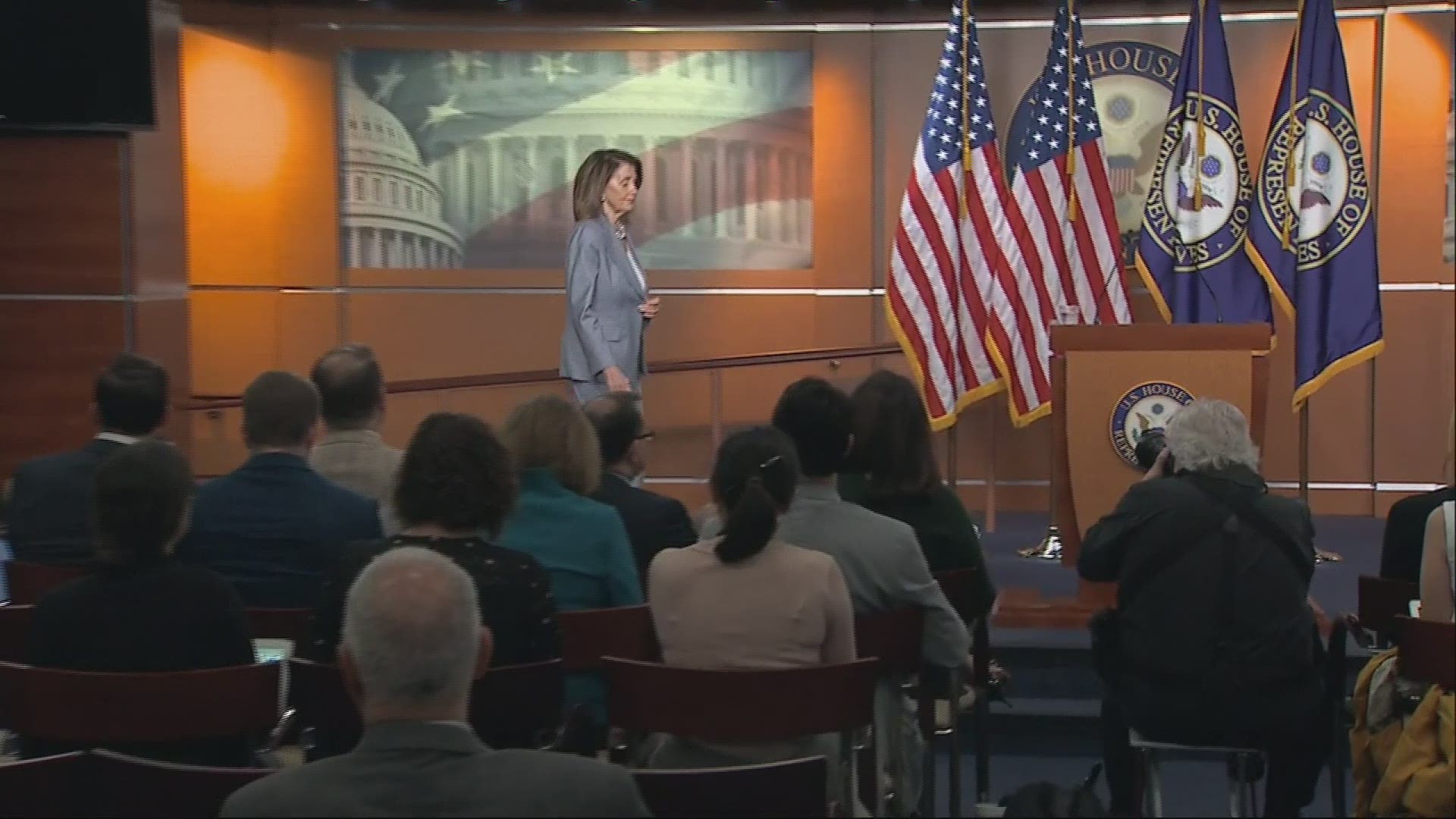 House Speaker Nancy Pelosi told reporters that she agrees with House Judiciary Committee Chairman Jerry Nadler that the U.S. is in a 'constitutional crisis' because the Trump administration refuses to comply with subpoenas issued by House committees.