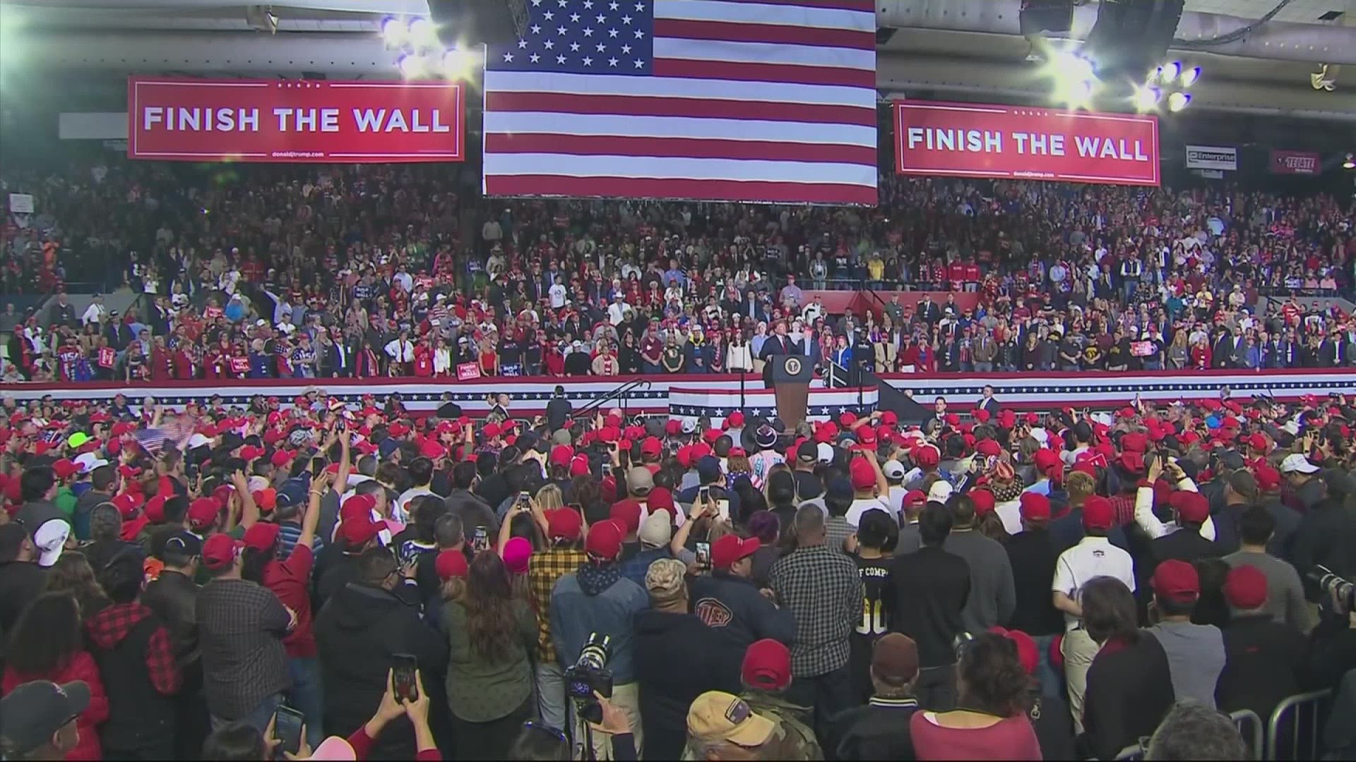 President Donald Trump is boasting about the size of the crowd attending his rally in El Paso, Texas, versus that for former Democratic Rep. Beto O'Rourke.