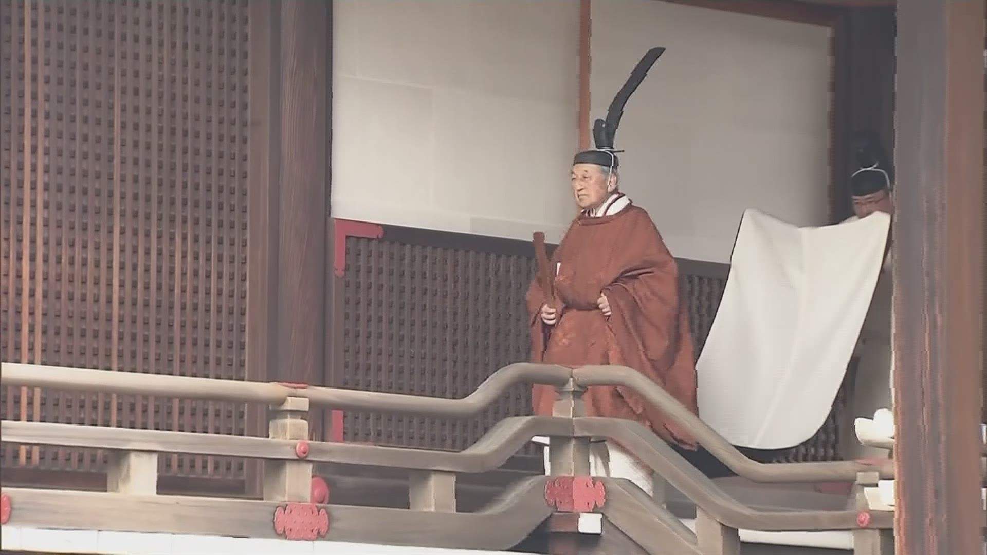 Emperor Akihito began his abdication rituals at a Shinto shrine Tuesday morning as Japan embraces the end of his reign. (AP)