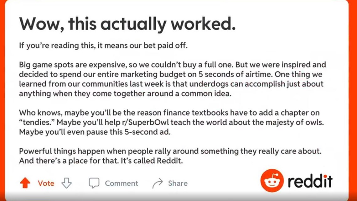 What did Reddit's Super Bowl commercial say?