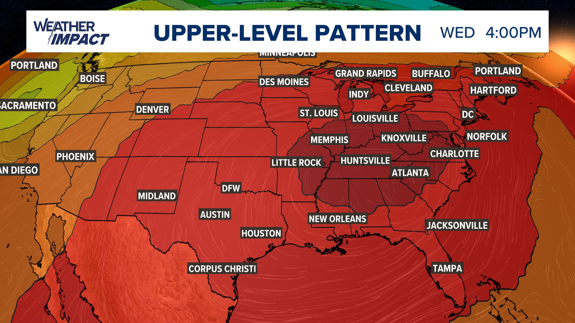 Persistent heat dome grips the Mid-Atlantic and Southeast while most of the US sees above-average high temps
