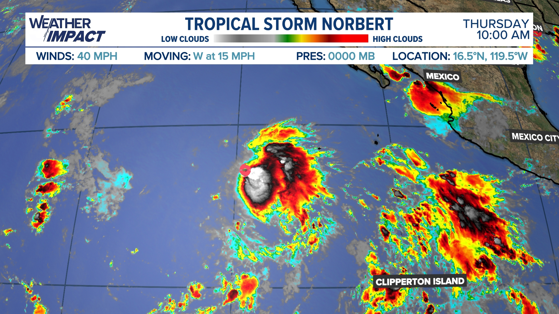 Eastern Pacific watches as Tropical Storm Norbert forms, headed west toward Hawaii