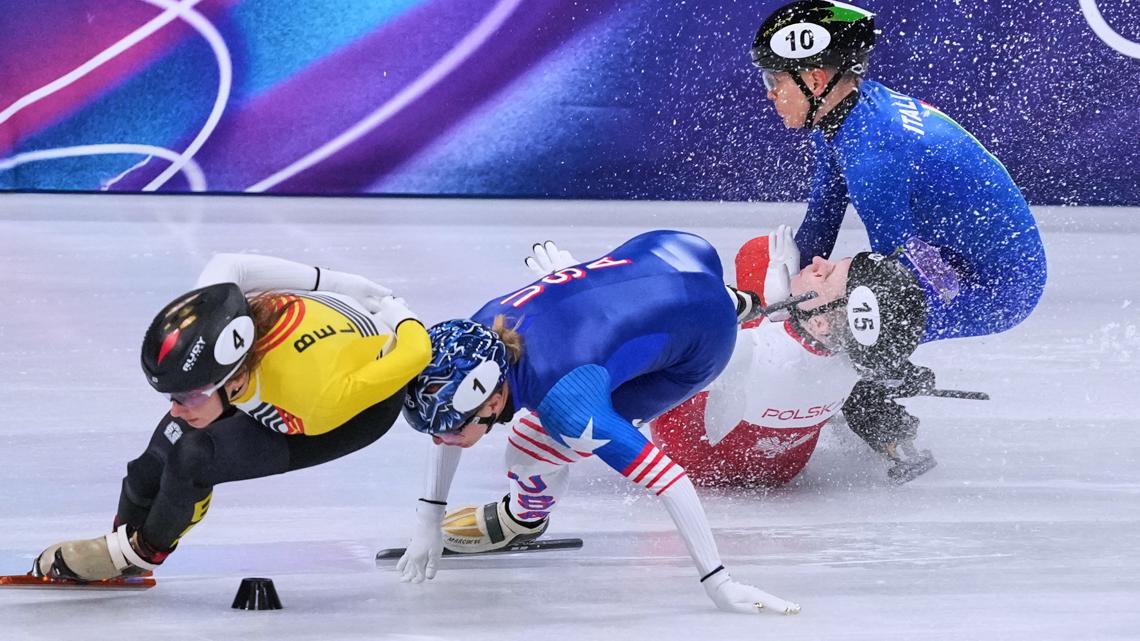 Short-track speedskater stretchered off after Olympic opponent's blade slices her face