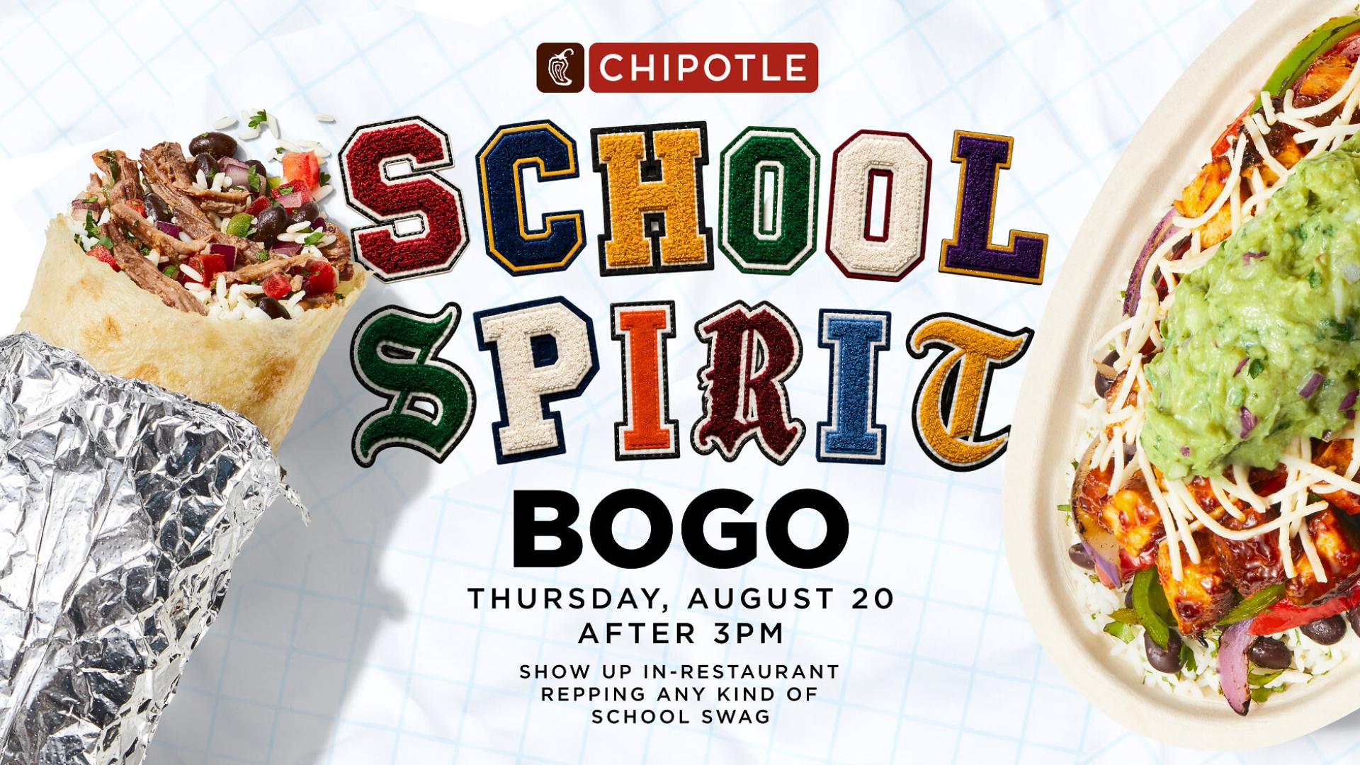 Chipotle celebrates back to school with BOGO deal and 'Chipotle Sundays' free entree specials