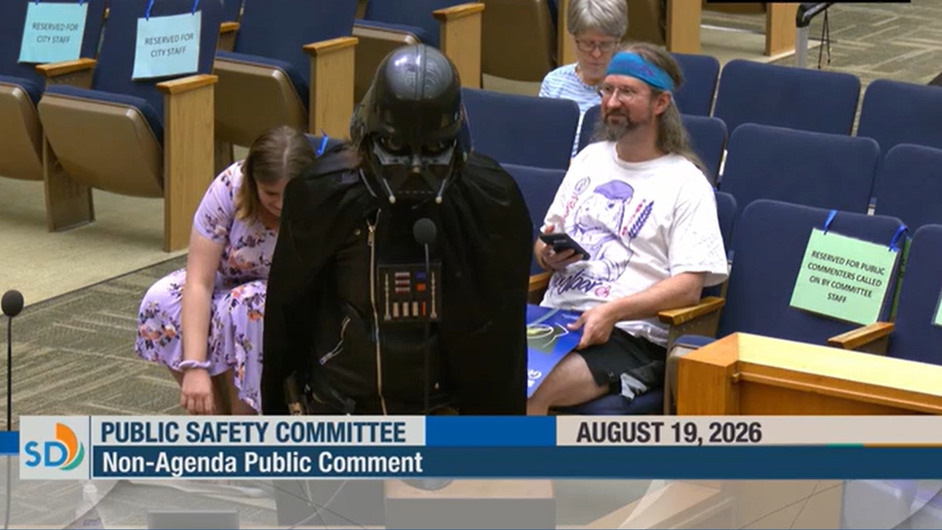'The Emperor is a fan of Flock': Man dressed as Darth Vader speaks in support of Flock cameras