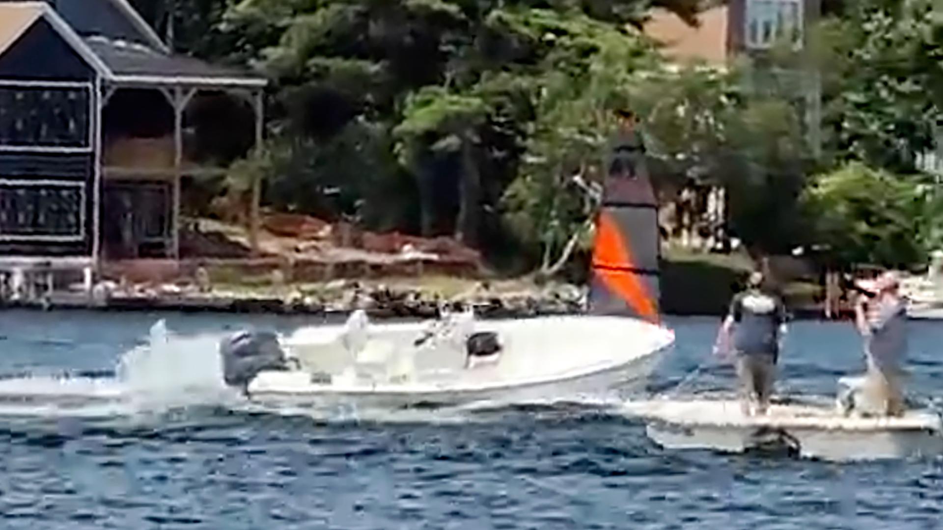 An empty runaway boat speeding in circles on New Hampshire’s largest lake was brought safely to a stop by a teenager who jumped aboard from a personal watercraft.