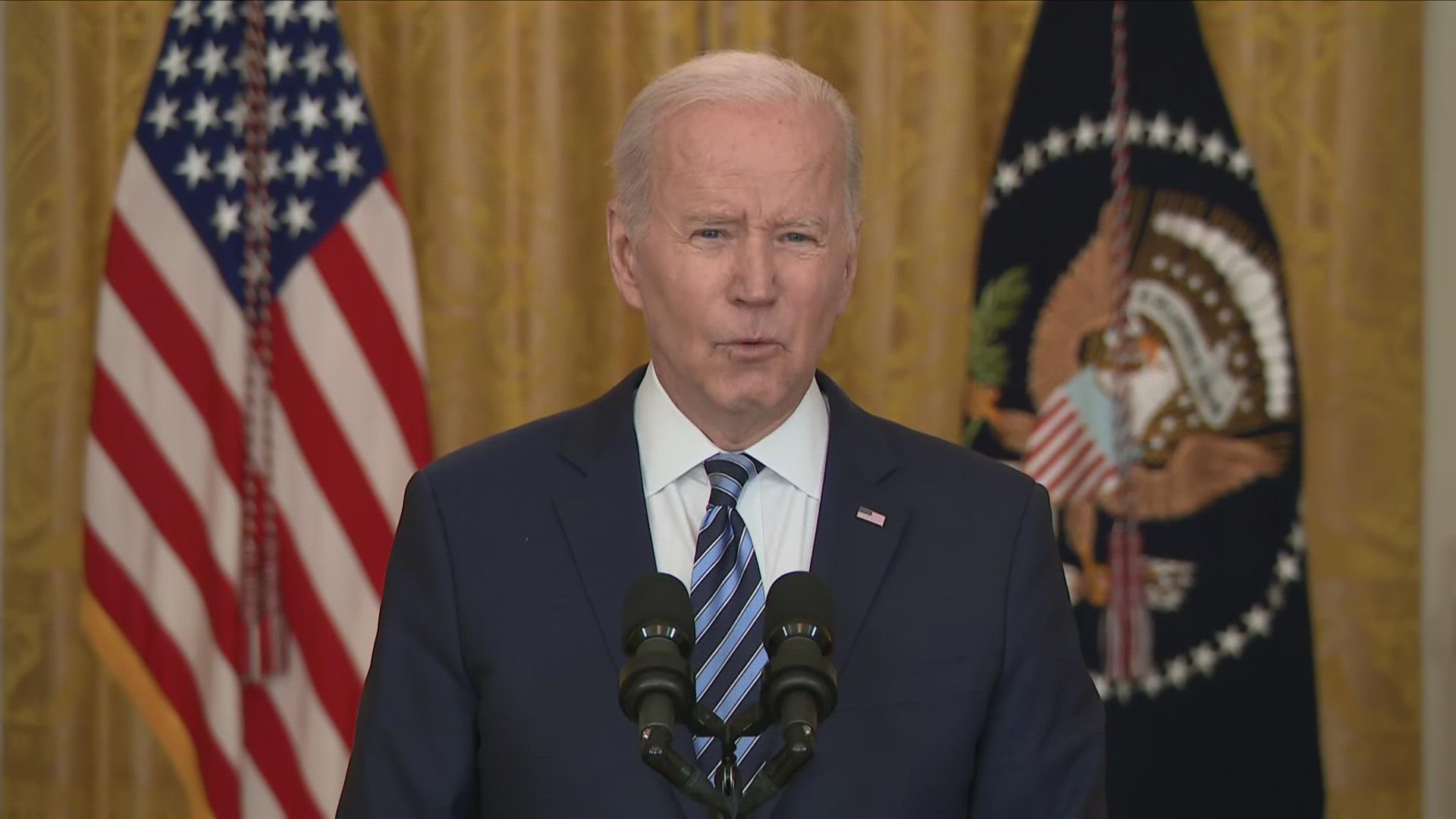 Biden said sanctions implemented by the U.S. and its allies have already shown impacts on Russia's economy.
