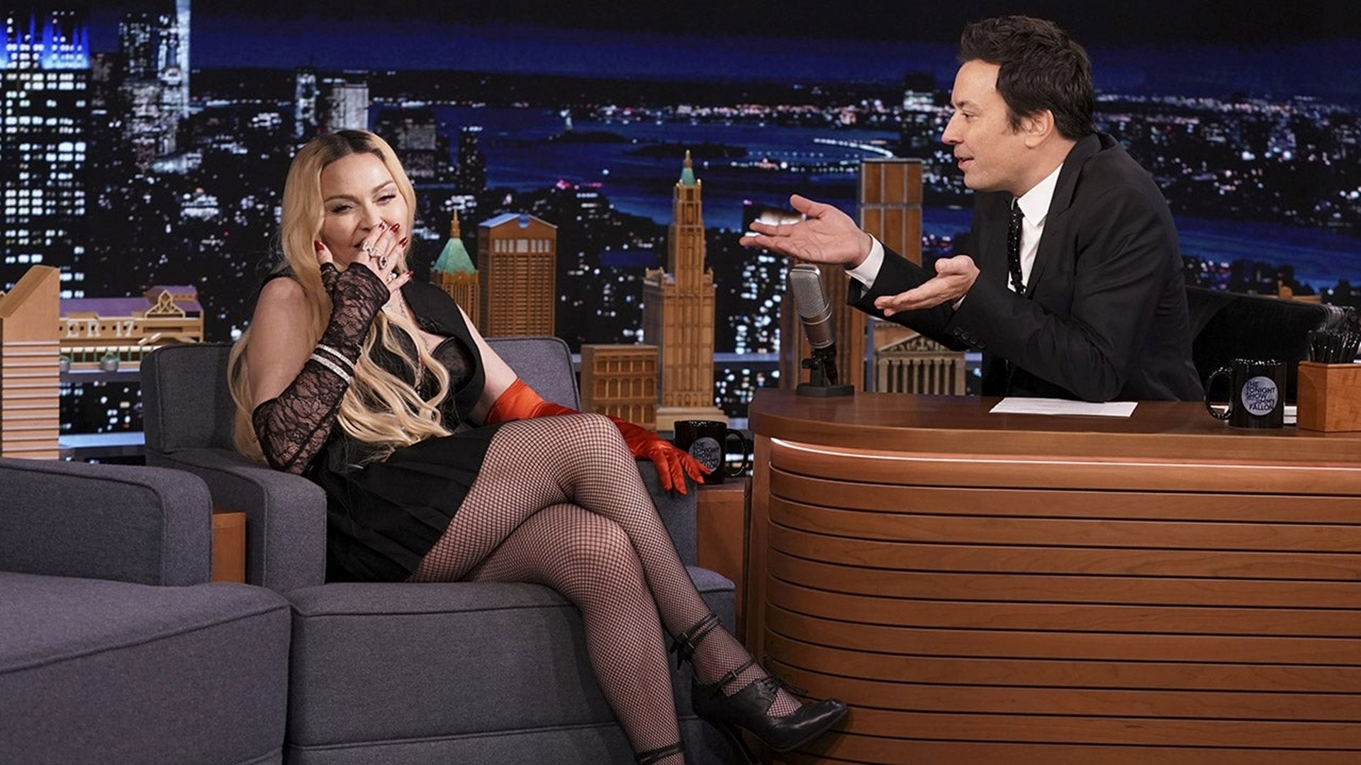 Madonna Climbs on Jimmy Fallon's Desk and Flashes Audience During