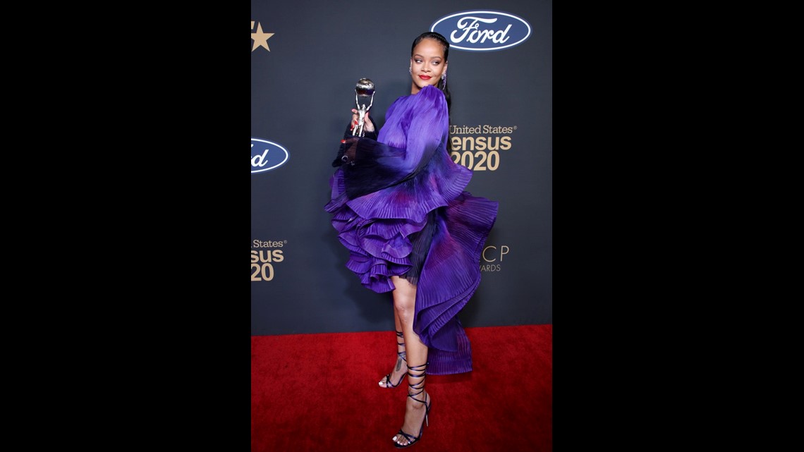 rihanna purple dress Rihanna gets behind the decks as she parties in a purple mini-dress at launch of her new beauty line