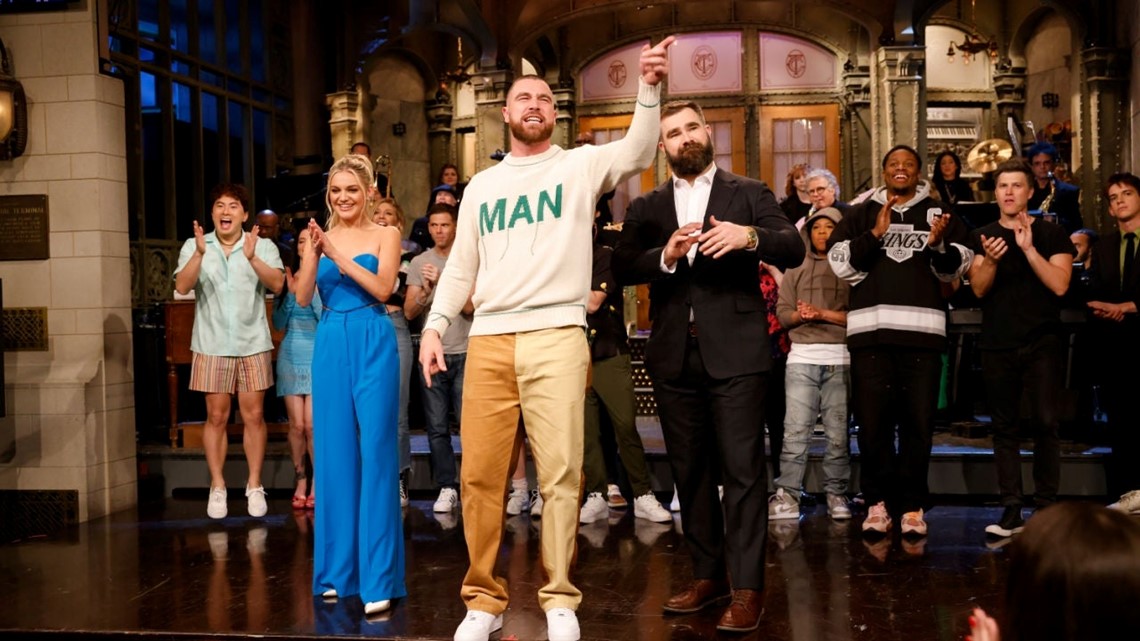 Jason Kelce on 'Saturday Night Live' while Travis Kelce hosts