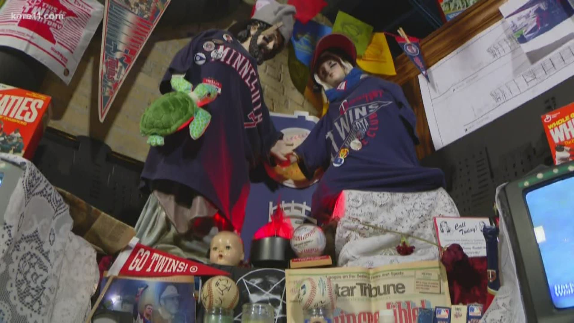 Michael Haas and Tom Johnson created a Twins shrine in April at Darby's Pub and Grill.