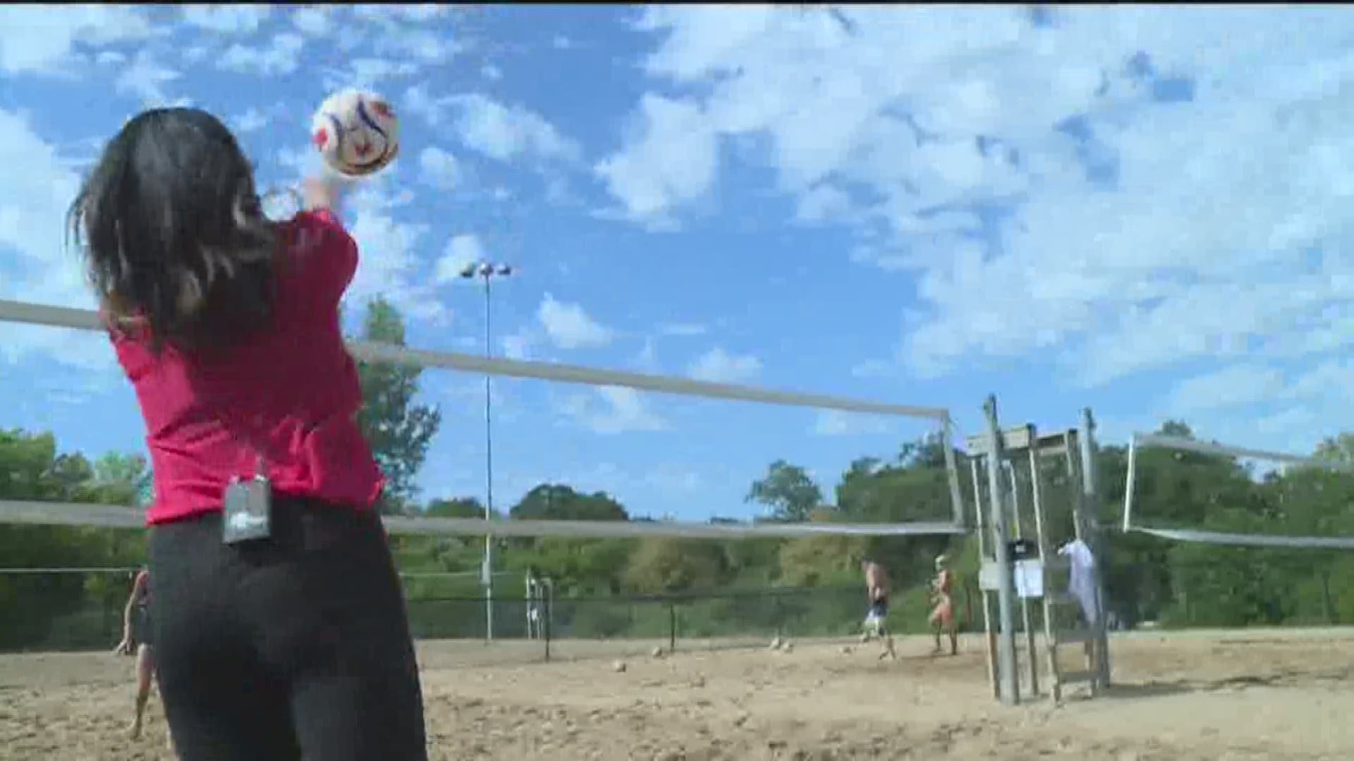 Alicia and Melissa take on Eden Prairie's Beach Volleyball team