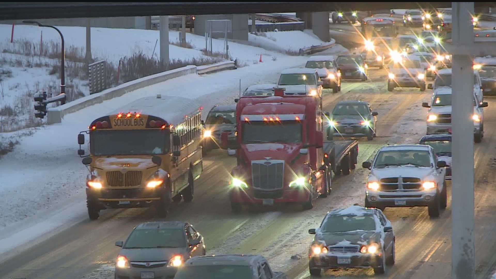 Several inches of snow were dumped on the Twin Cities Tuesday, impacting drivers all throughout the metro.