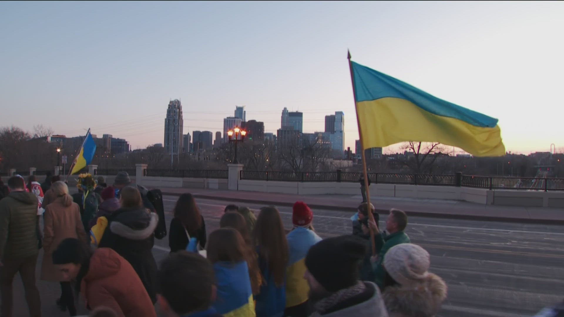 Hundreds marched from the Ukrainian American Community Center Saturday in Minneapolis in a show of support.