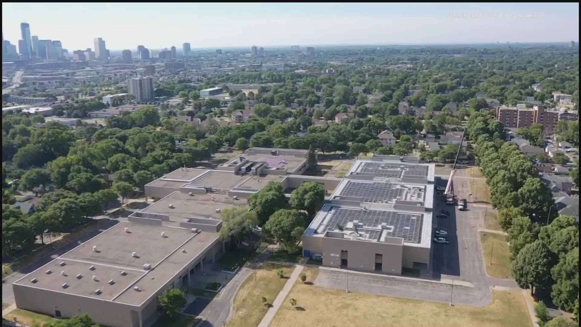 900 solar panels placed on the roof of the high school that will bring renewable energy and energy pay backs to a low-income community.