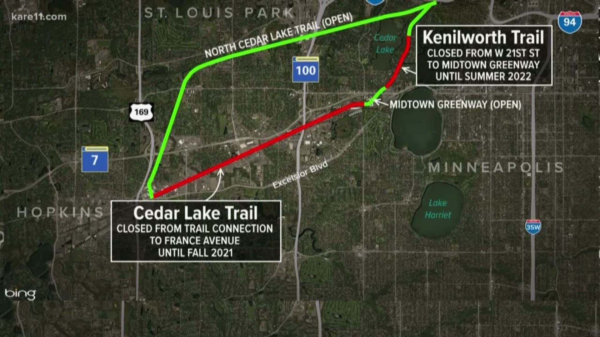 The Cedar Lake Trail and Kenilworth Trail close May 13, and will remain closed for two to three years.