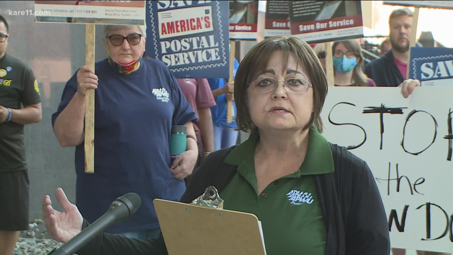 Unionized postal workers protested the U.S. Postal Service's latest cost-saving efforts, saying the changes could hurt some older customers.