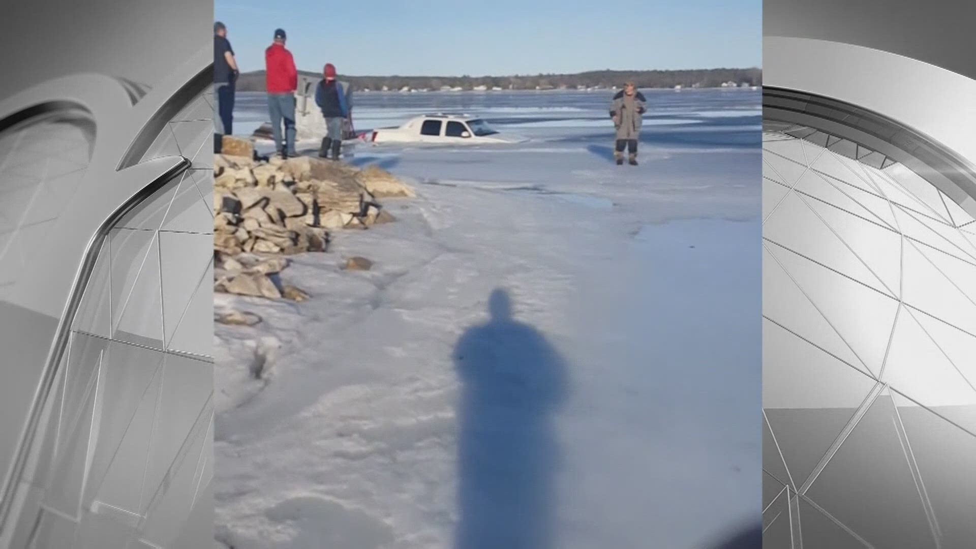 Truck falls through ice of Lake Michigan