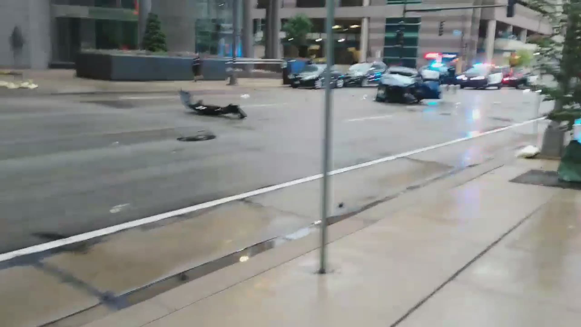 Viewer Derek OMalley captured this footage of a crash aftermath in Downtown Minneapolis.