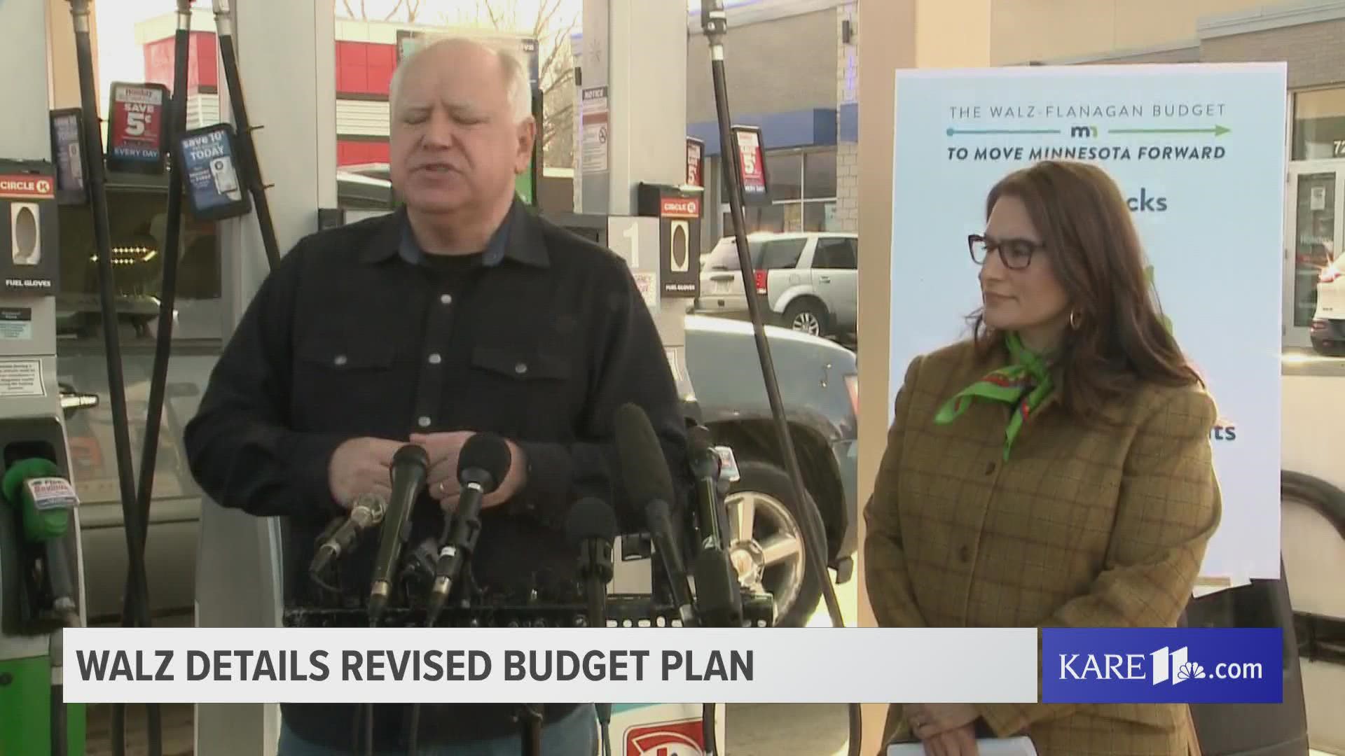 Citing increased state revenue, Gov. Tim Walz is sharing changes to his proposed budget, including increasing the amount of money directly returned to families.