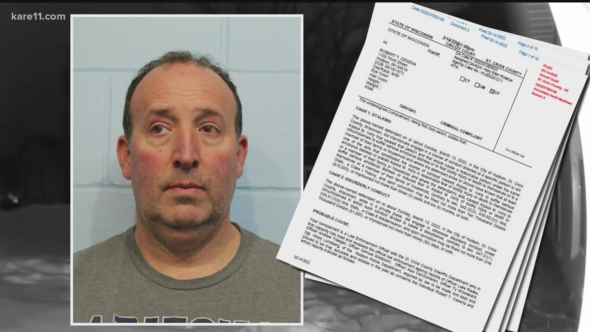 Long-time 3M executive Robert Cesena was charged with stalking after he was caught on surveillance video watching women sleep from outside their home.