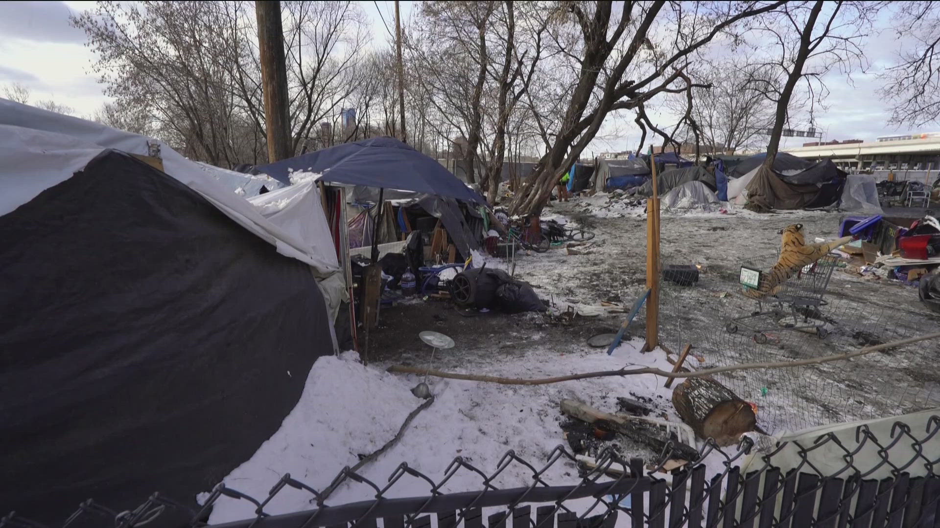 Those living at the encampment were given a week's notice to leave, but shelters in the area have very few, if any, beds available.