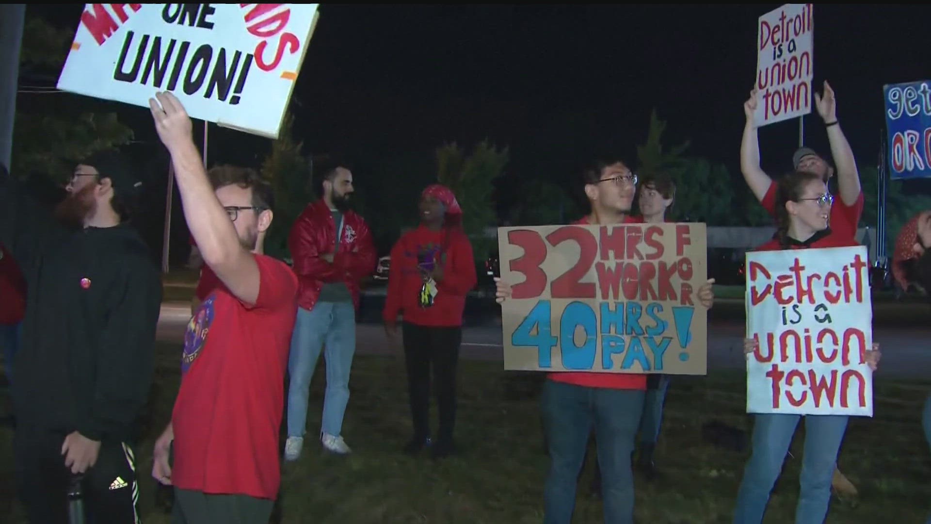 Members of the United Auto Workers union began picketing Friday at three locations across Michigan, Missouri and Ohio.