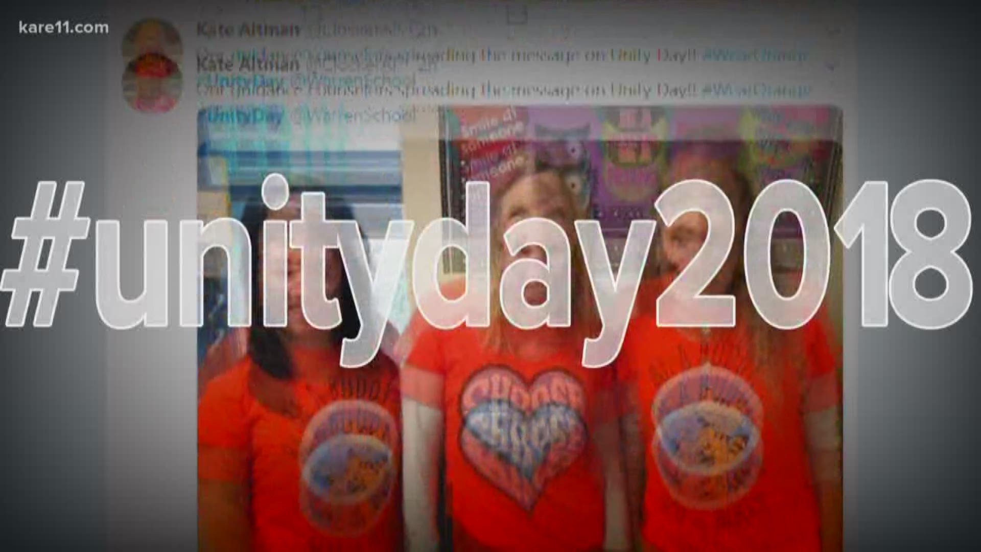 The latest observance of Unity Day spread both orange and kindness throughout the state, country and world. The Minnesota-based PACER organization launched the day in 2011 as part of their anti-bullying month. https://kare11.tv/2Rb7q2l