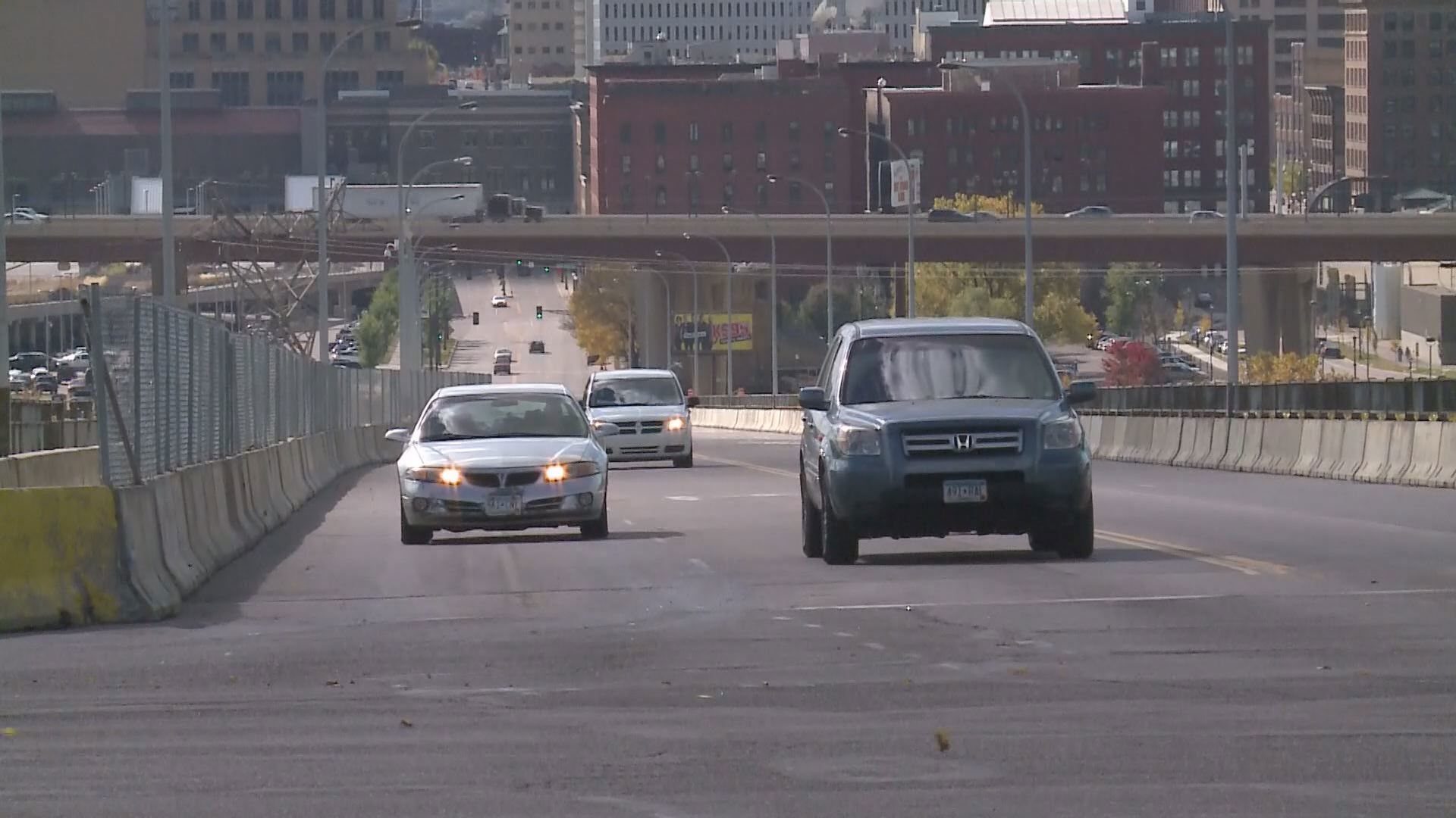 The portion of the Kellogg-Third Street Bridge over I-94 is coming down.