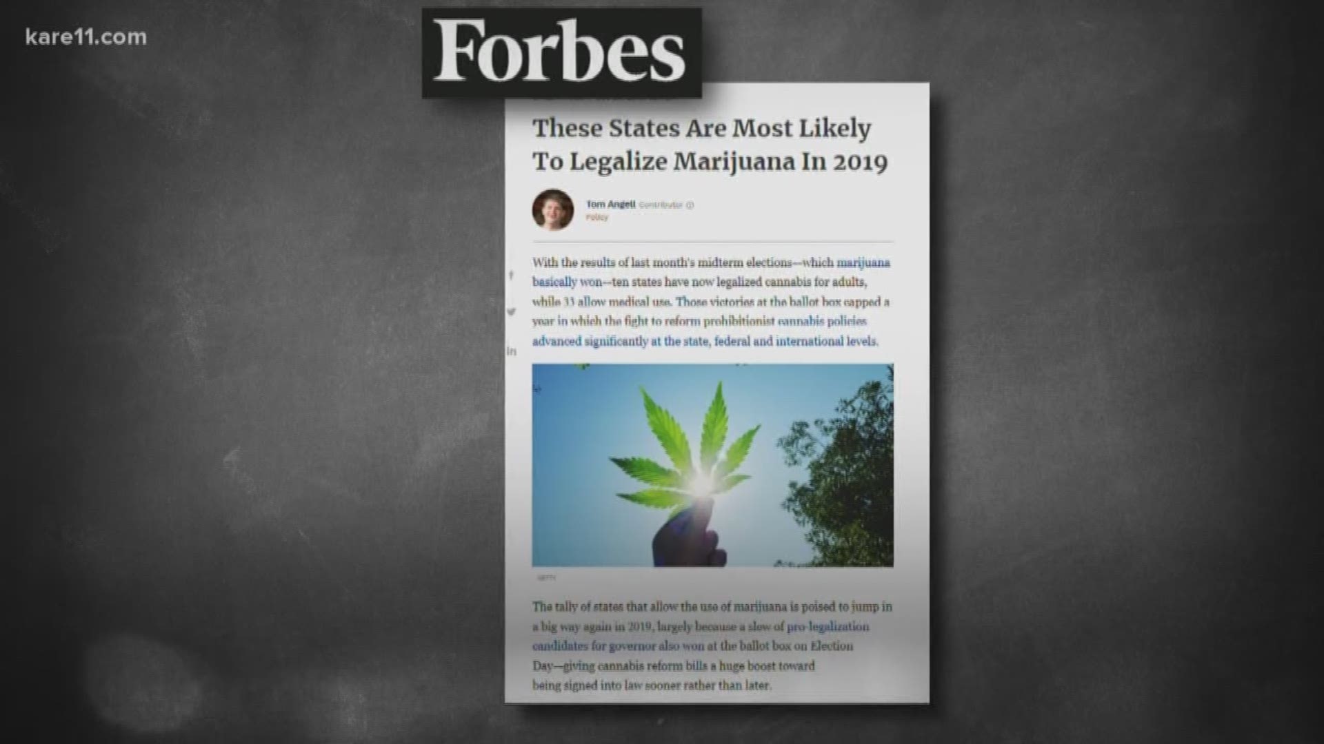 It's a buzzy headline for Forbes: "These States Are Most Likely to Legalize Marijuana in 2019," with Minnesota as one of the top states on the list. But is it true? https://kare11.tv/2CM08hc