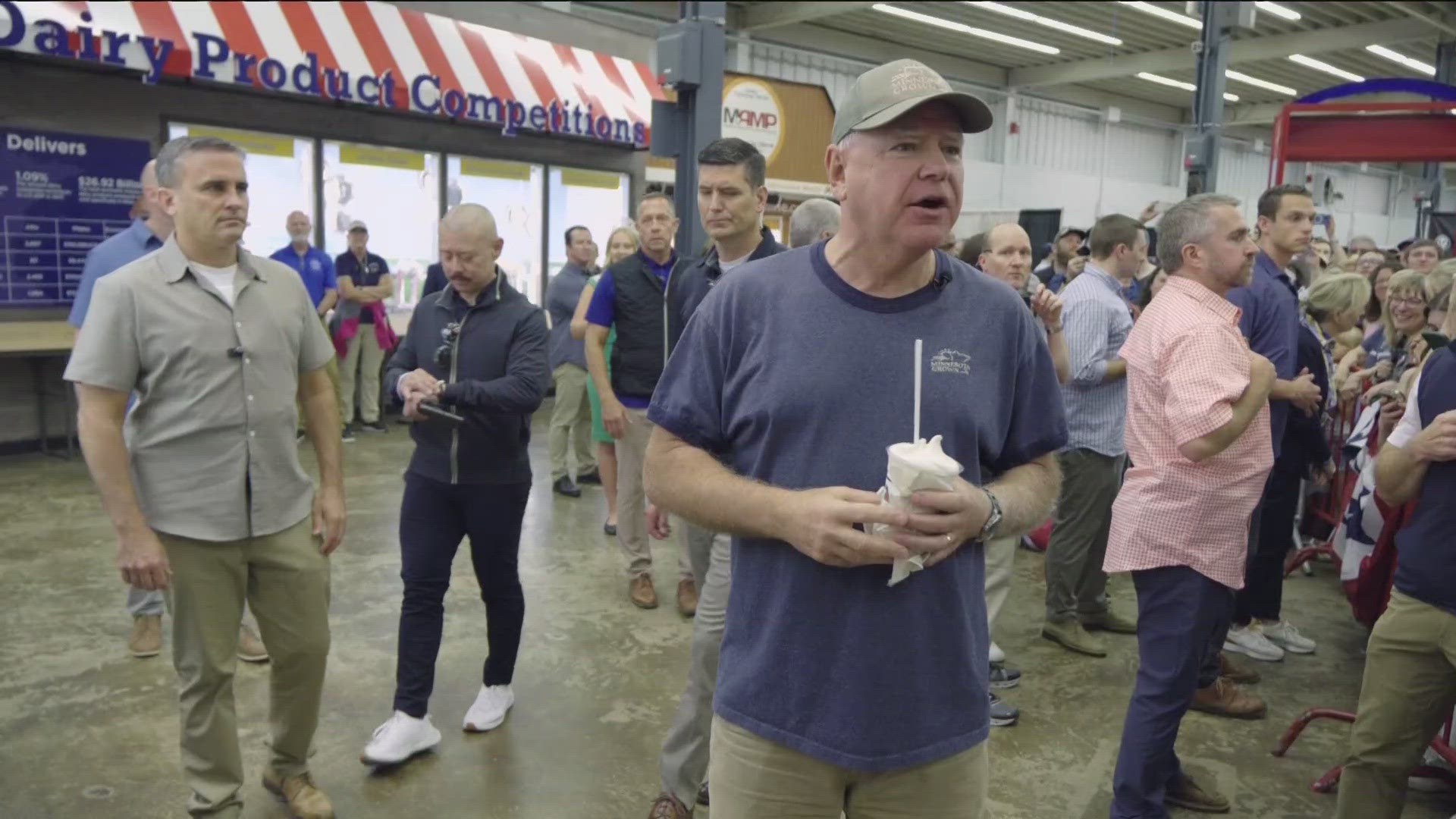 Walz made a quick stop at the fairgrounds on Sunday before traveling to Milwaukee on Monday for Laborfest 2024.