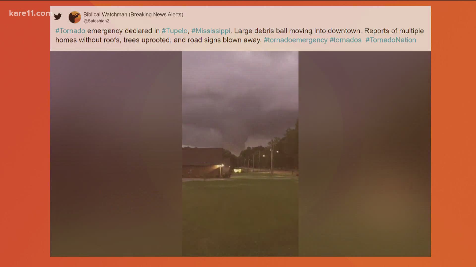 Pictures and video showing storm damage are coming out of Tupelo, MS