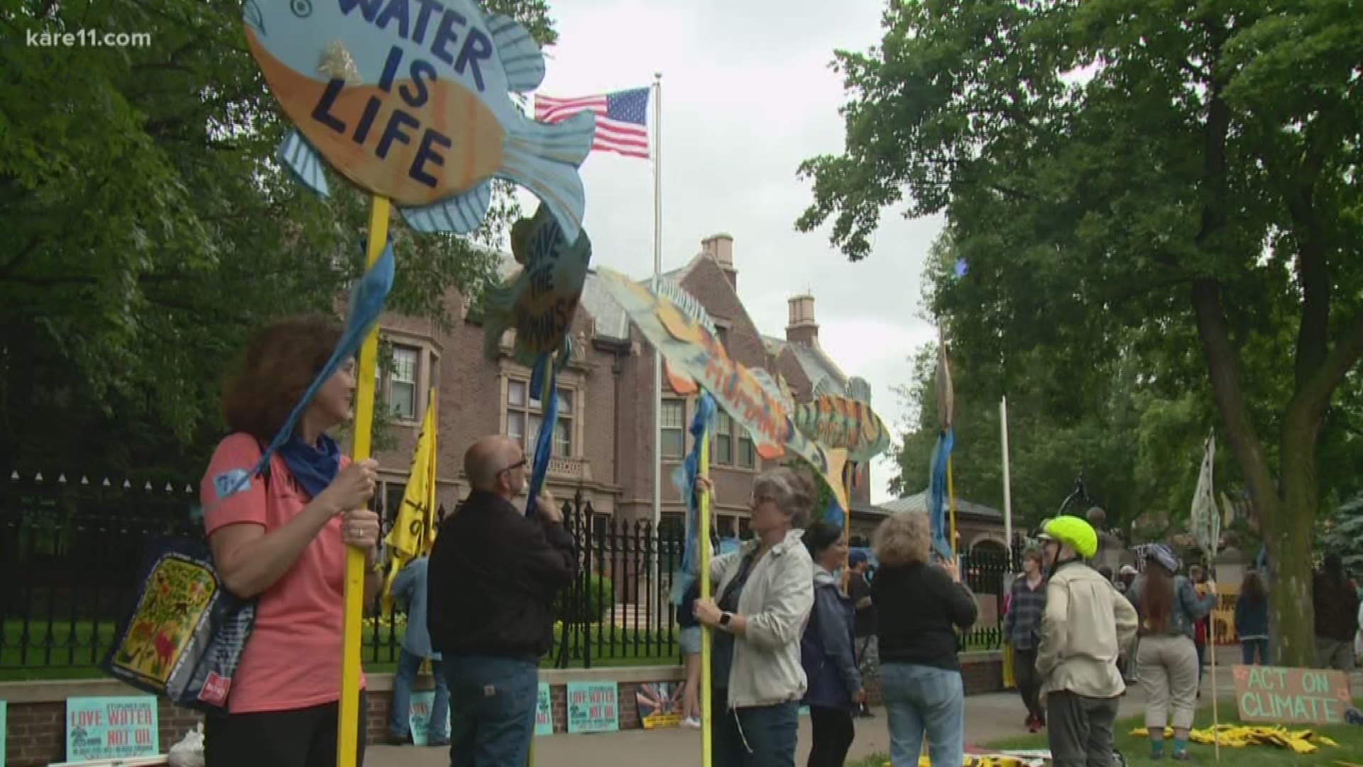 Three days after a state regulator ruled a Canadian oil company can build a pipeline across much of northern Minnesota, opponents are fighting back, rallying Sunday outside the governor's mansion in St. Paul. https://kare11.tv/2tWBJ2J