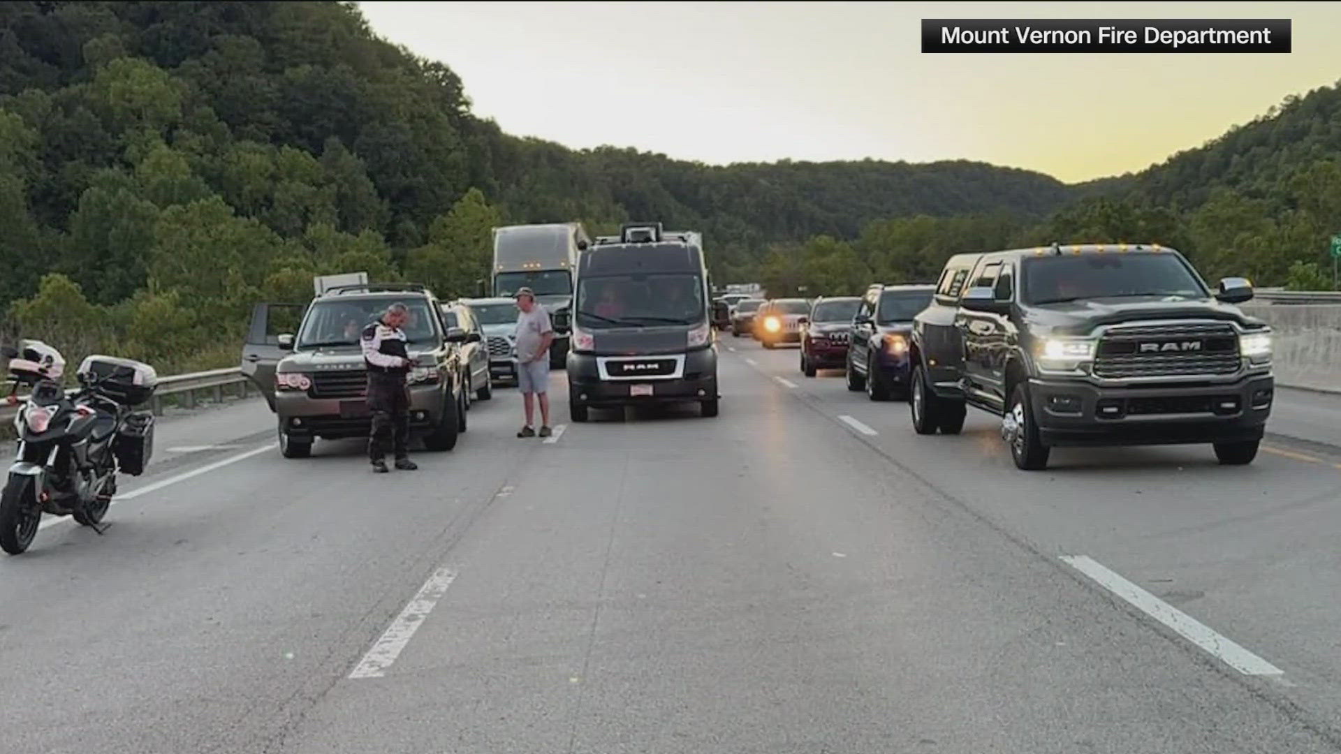 Police are seeking 32-year-old man in connection with the shooting incident that left seven injured and I-75 near London, Kentucky shut down for several hours.