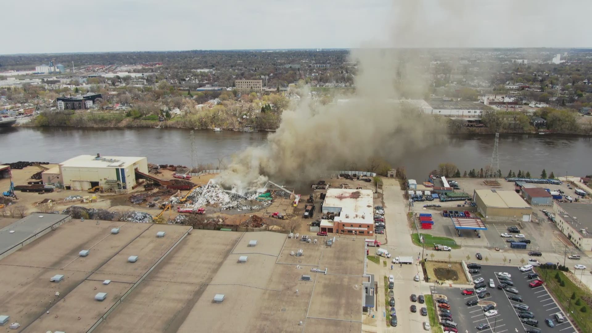 Minneapolis fire crews have their hands full with a smoky scrap and rubbish fire at Northern Metals near the Mississippi River.
