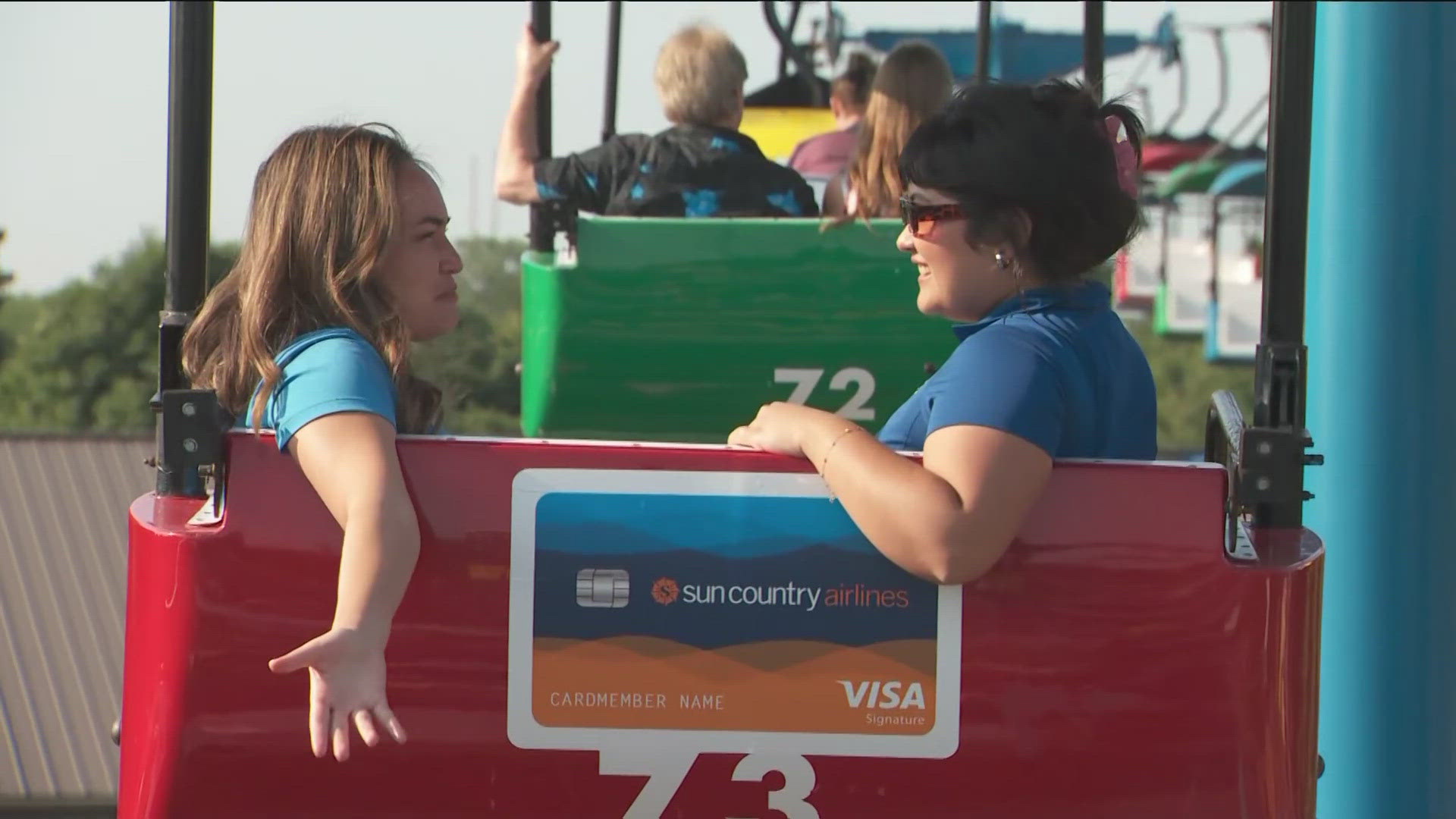 The chair lift-style ride transports passengers across the fairgrounds.