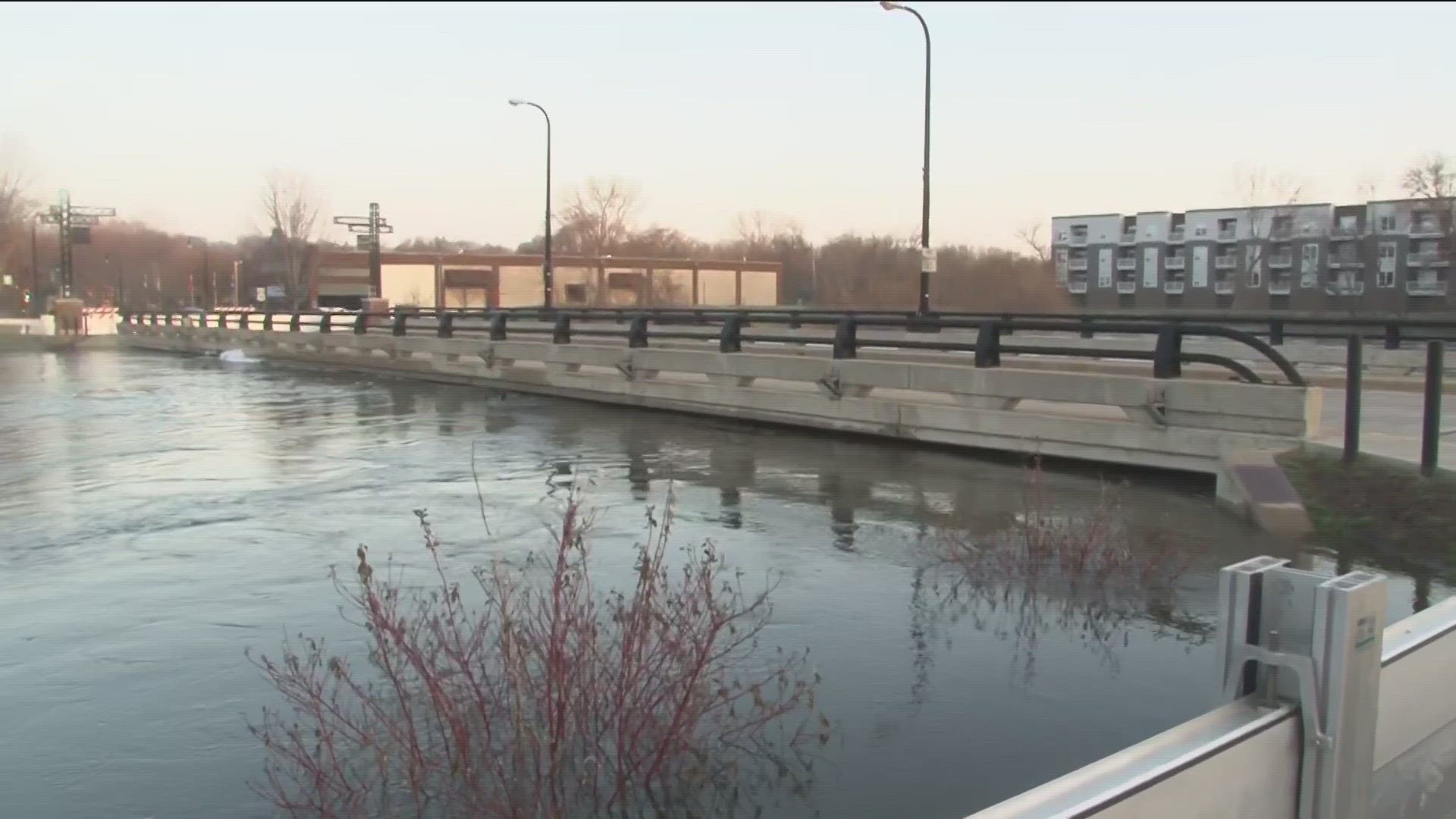 The south fork of the Crow River is slowly receding Monday after cresting at 20.37 feet, about two feet above levels that designate major flooding.