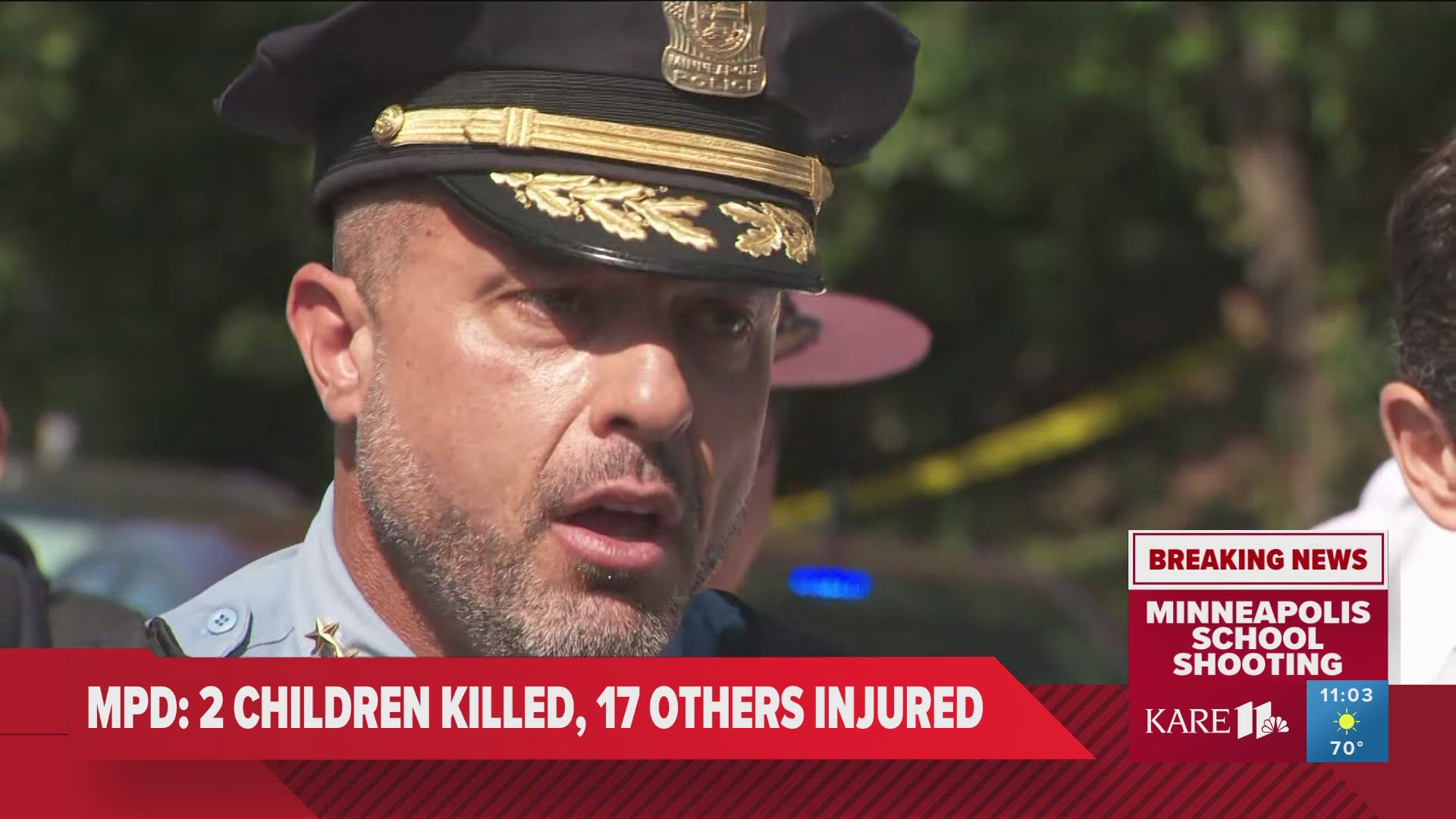 Minneapolis officials gathered to give an update about the shooting that killed two children and injured 17 others — 14 of them also children.