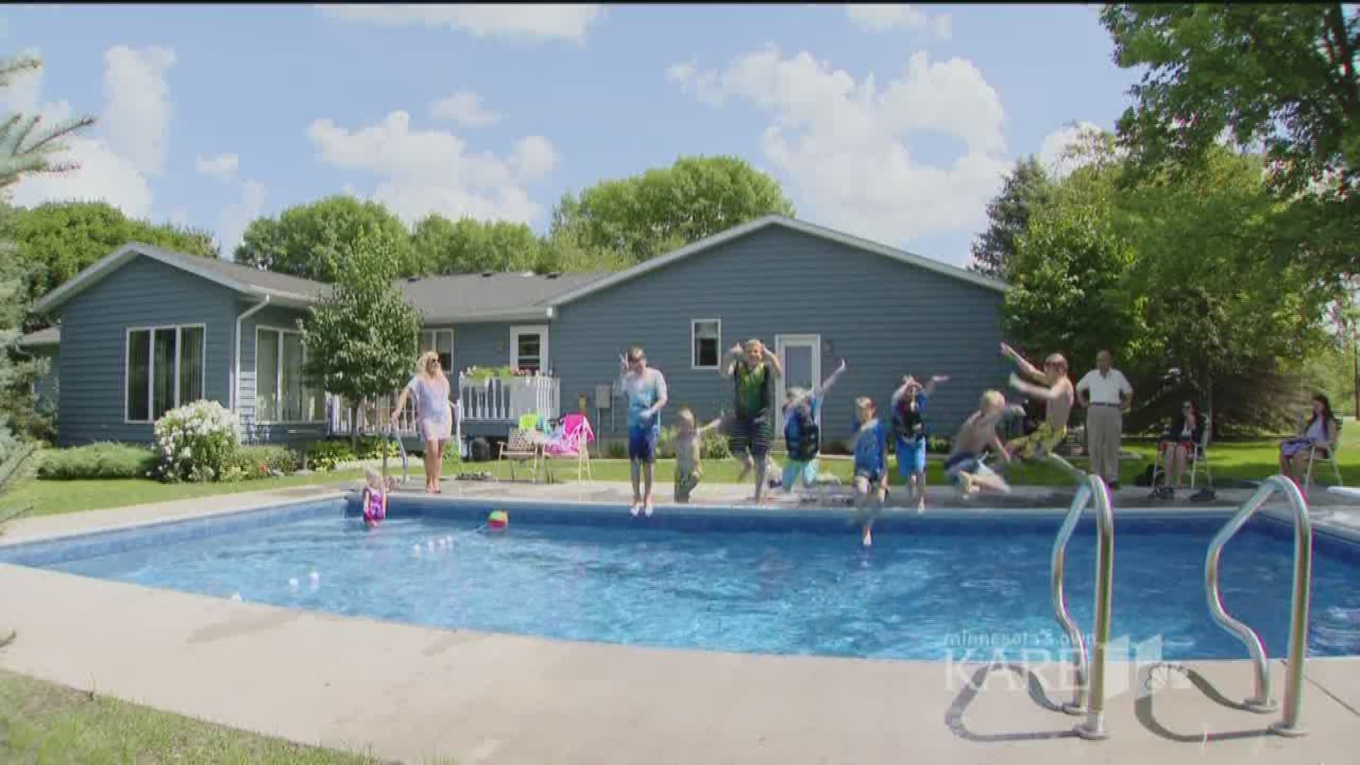 Lonely after the death of his wife, Keith Davison has filled his yard with children by installing a pool. Davison's backyard addition is no mere wading pool, at 32 feet long - and 9 feet deep under the diving board. http://kare11.tv/2vTeBoY