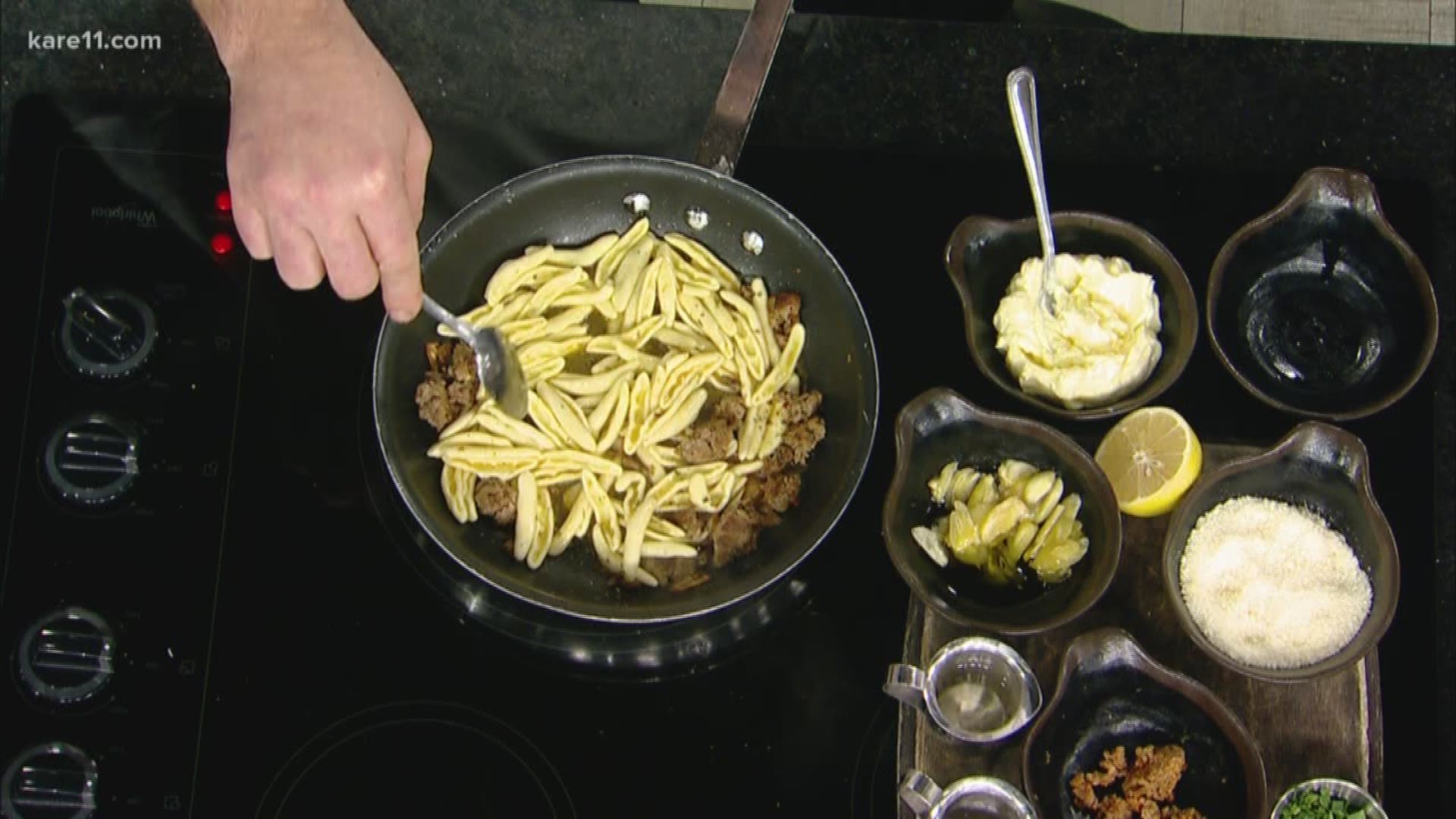 It's World Pasta Month and Red Rabbit Chef Todd says we should leave that boring jar of red sauce in the cupboard and take things up a notch - with Cavatelli with Sausage, Fennel, and Lemon. https://kare11.tv/2DbP26u