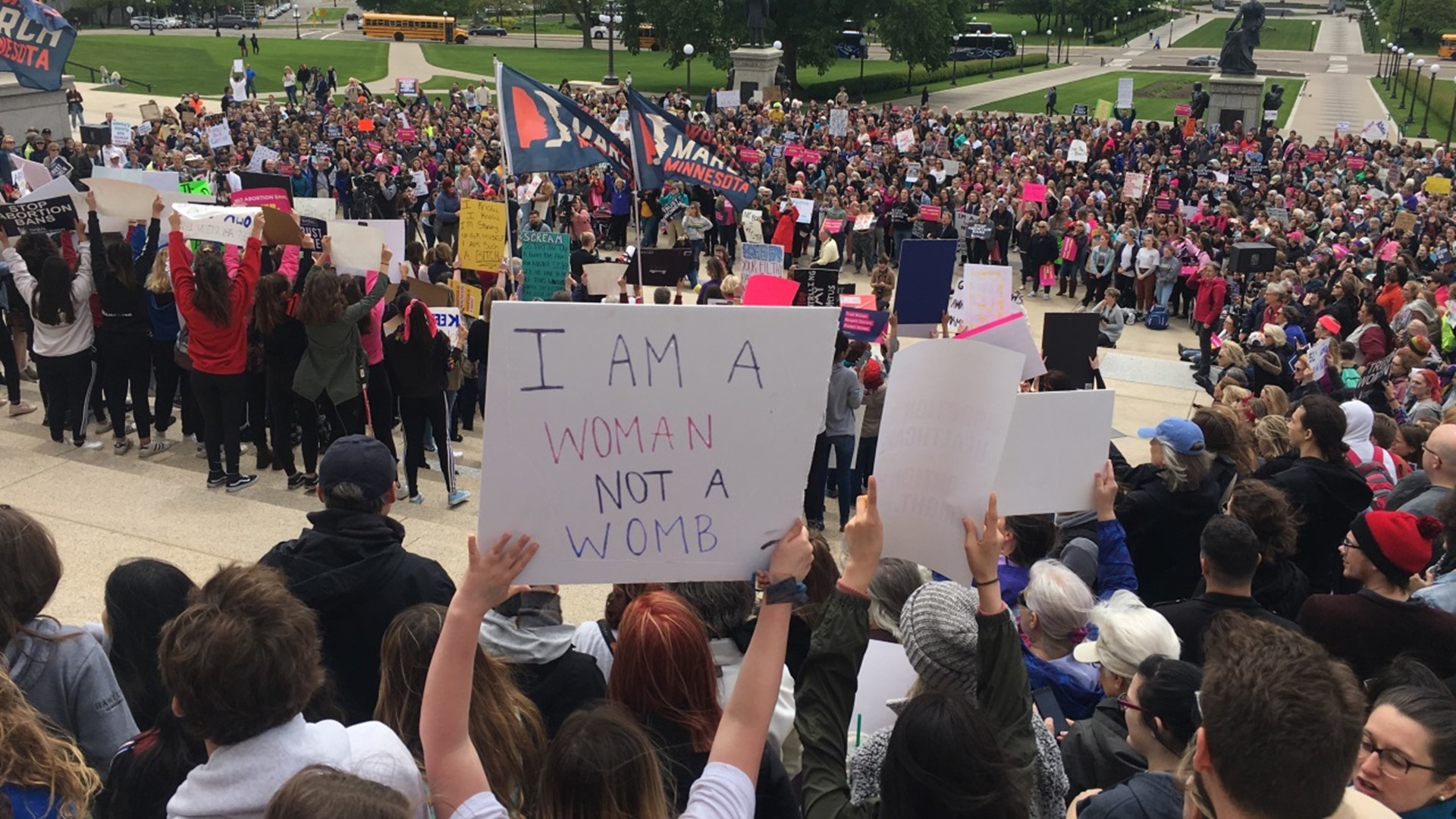 More than a thousand people gathered at the State Capitol Steps as part of the National Day of Action against abortion bans. As more states pass new restrictions, the odds are growing that the US Supreme Court will revisit the landmark Roe vs Wade decision that established women's rights to abortions.