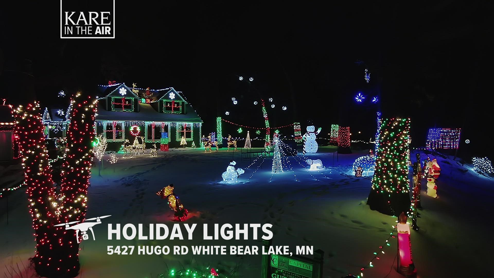 KARE in the Air: Holiday Lights takes us to White Bear Lake for a display that took Brandon Jacobsen and his girlfriend, Becky Jackson, about 80 hours to set up.
