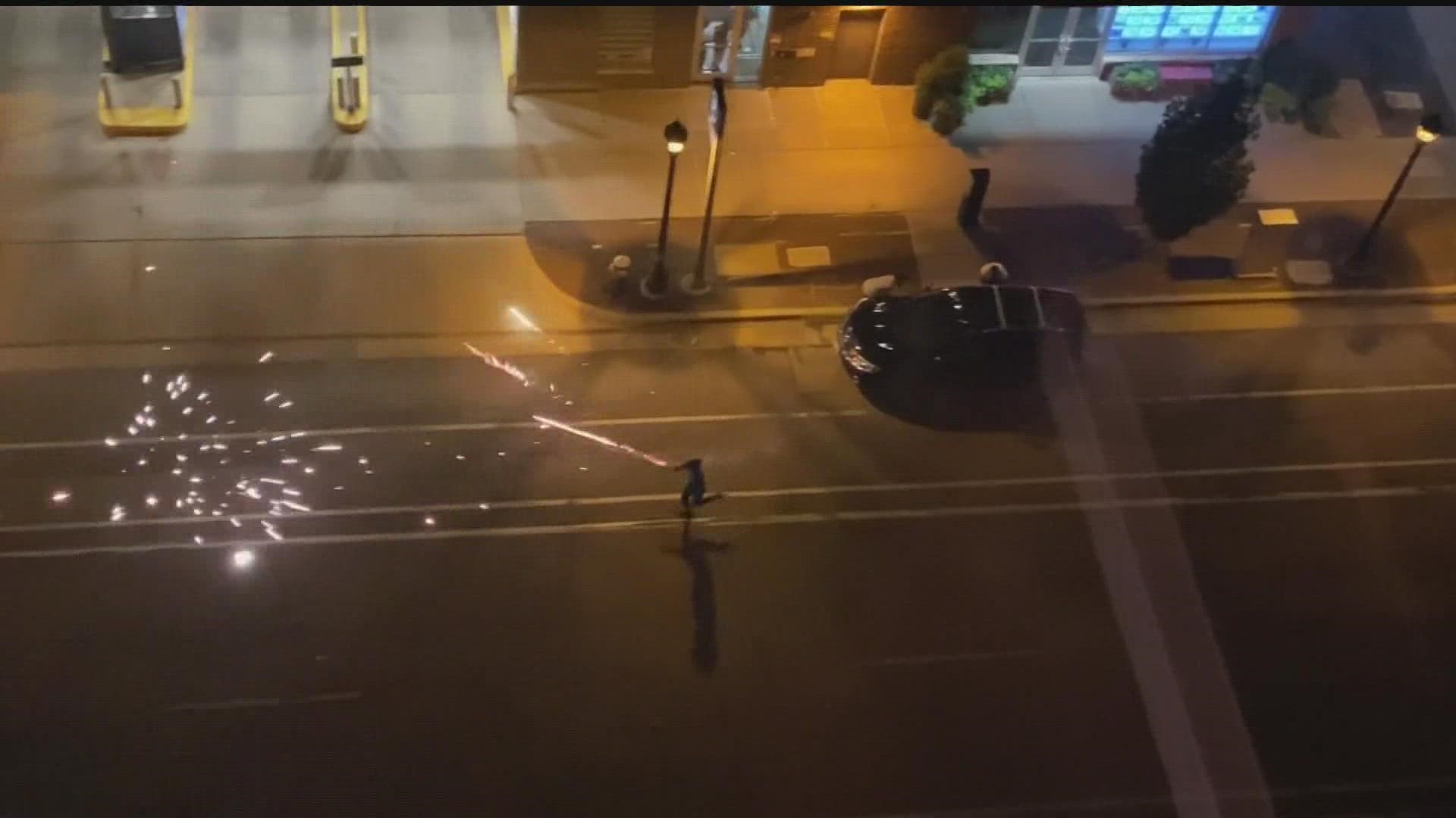 For hours, people were seen shooting off fireworks from the street in the city's Mill District neighborhood.