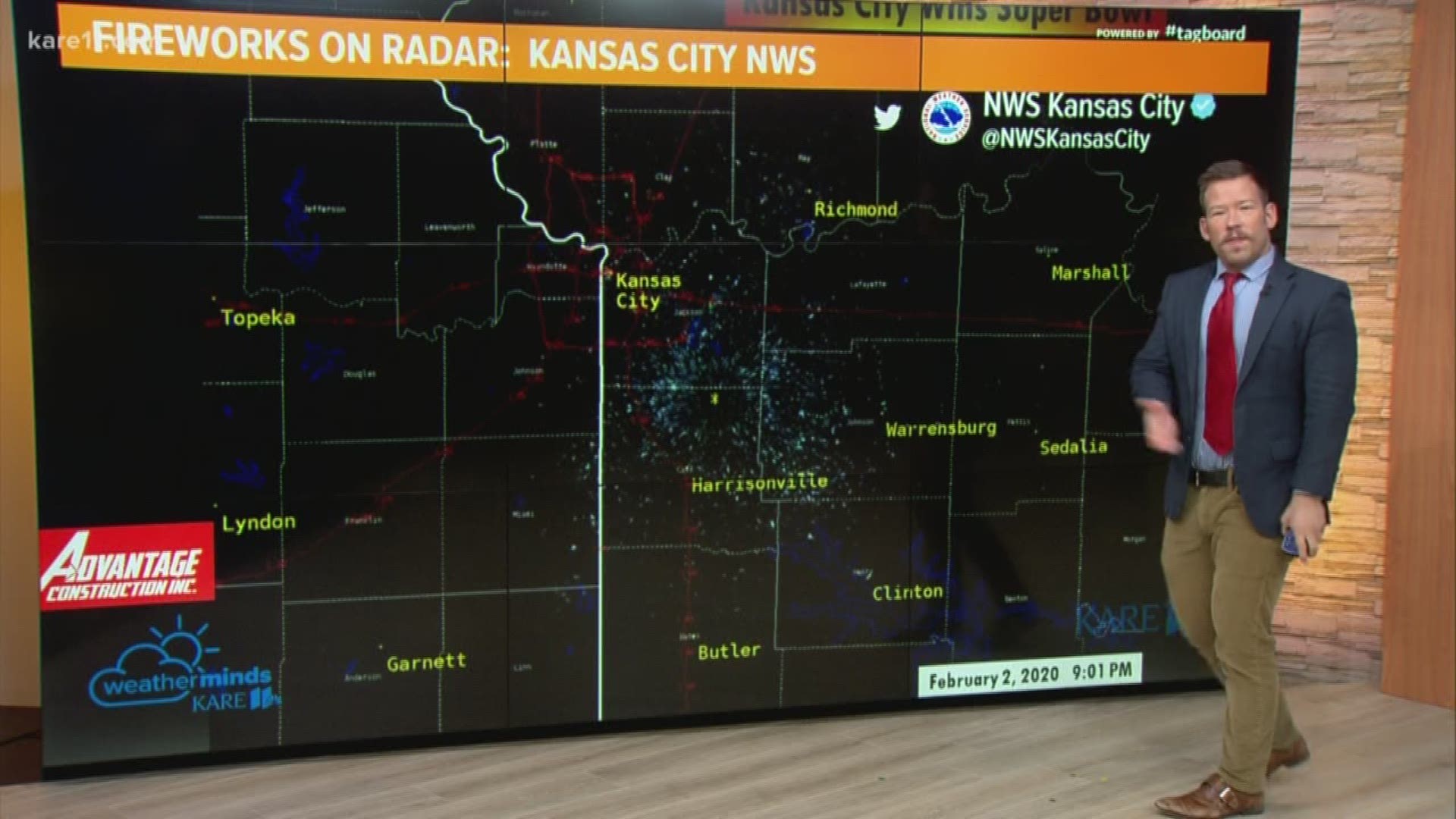 The fireworks to celebrate Kansas City's victory were caught on the National Weather Services weather radar Sunday night.