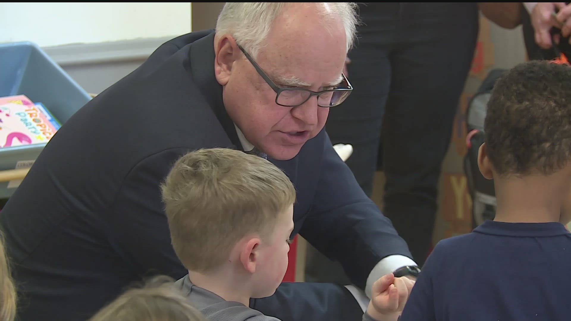 Governor Tim Walz is touring the state to drum up support from local lawmakers on his childcare plan.