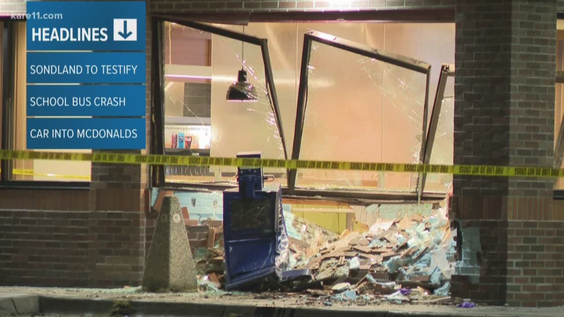 A child was checked out at the scene after his or her mother crashed through the wall of a McDonald's restaurant in Inver Grove Heights Tuesday.