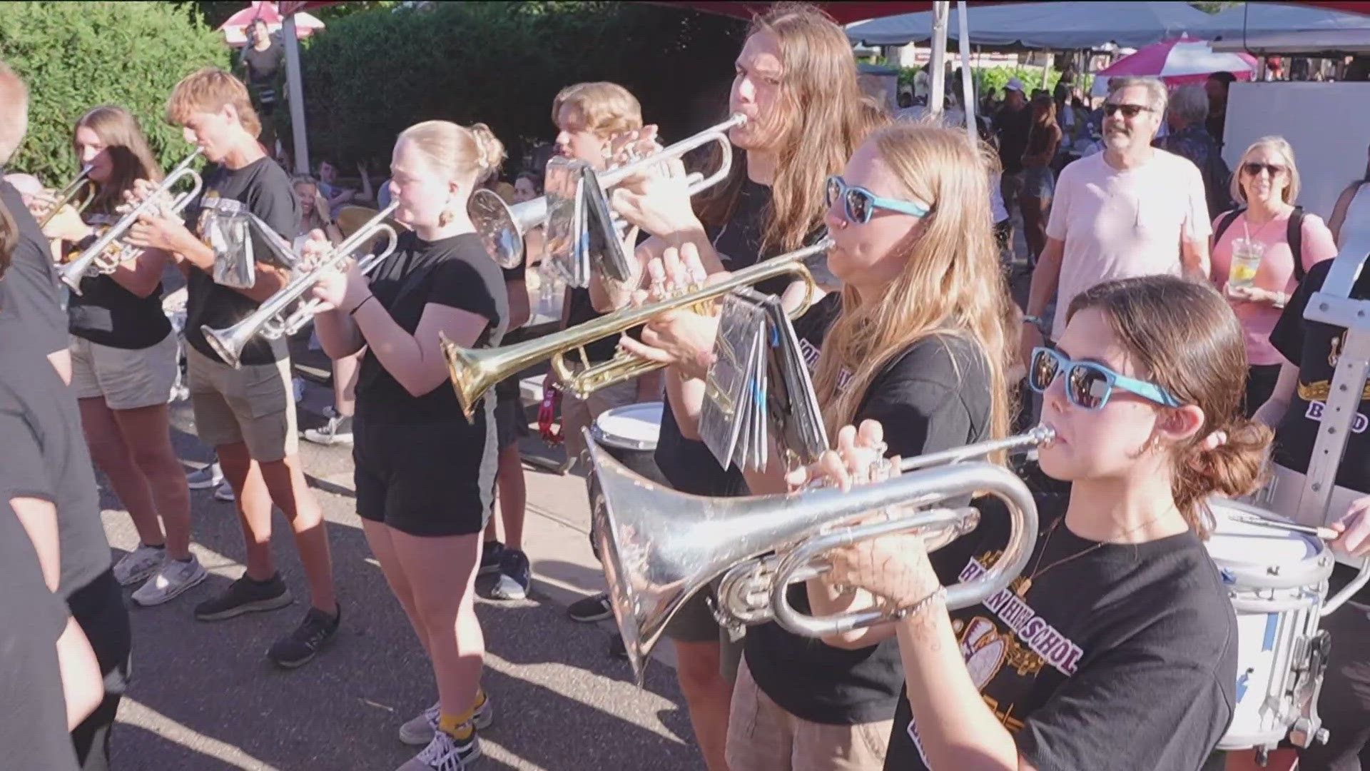 The Jordan High School marching band stopped by the KARE Barn to give audience members a live show.